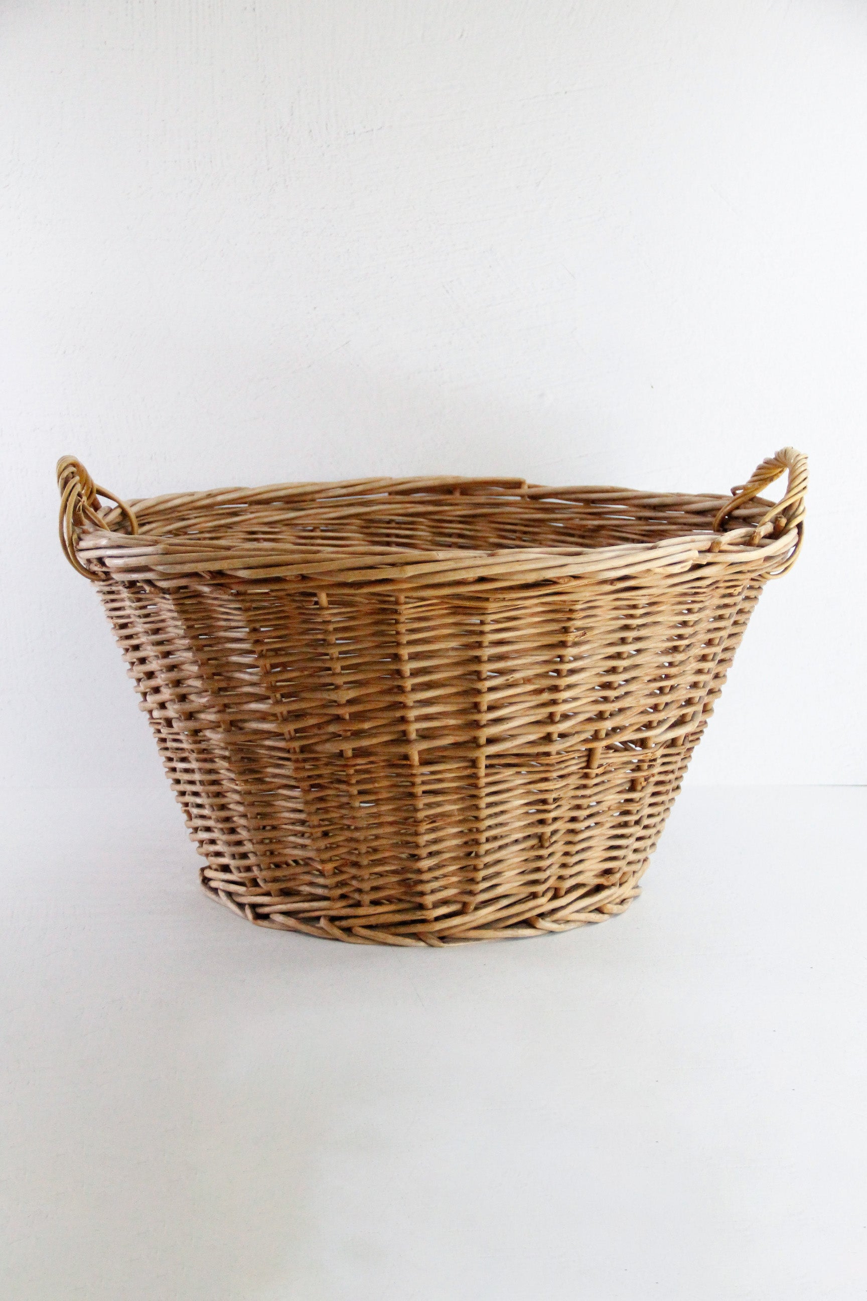 Vintage French Laundry Baskets With Handles | Round Wicker  Debra Hall Lifestyle