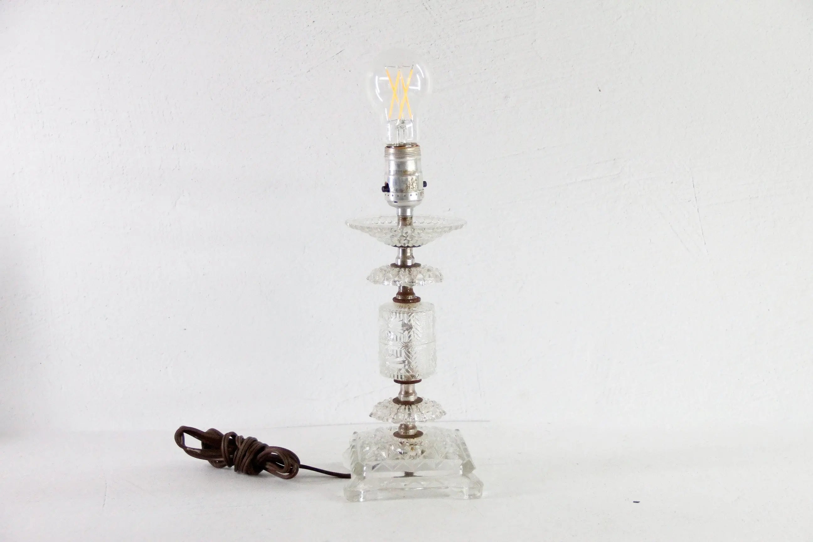 Vintage Glass Boudoir Lamp | Footed 1940s Pressed Clear Glass  Debra Hall Lifestyle