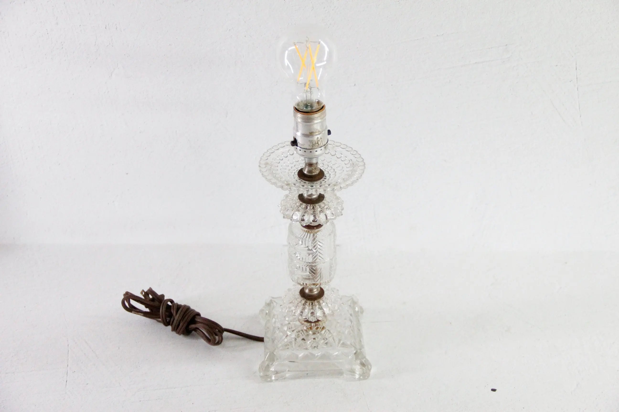 Vintage Glass Boudoir Lamp | Footed 1940s Pressed Clear Glass  Debra Hall Lifestyle