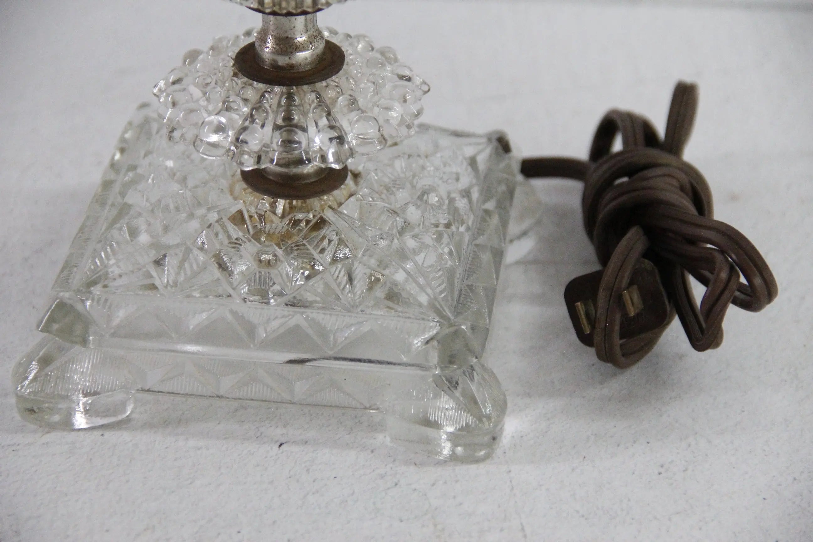 Vintage Glass Boudoir Lamp | Footed 1940s Pressed Clear Glass  Debra Hall Lifestyle