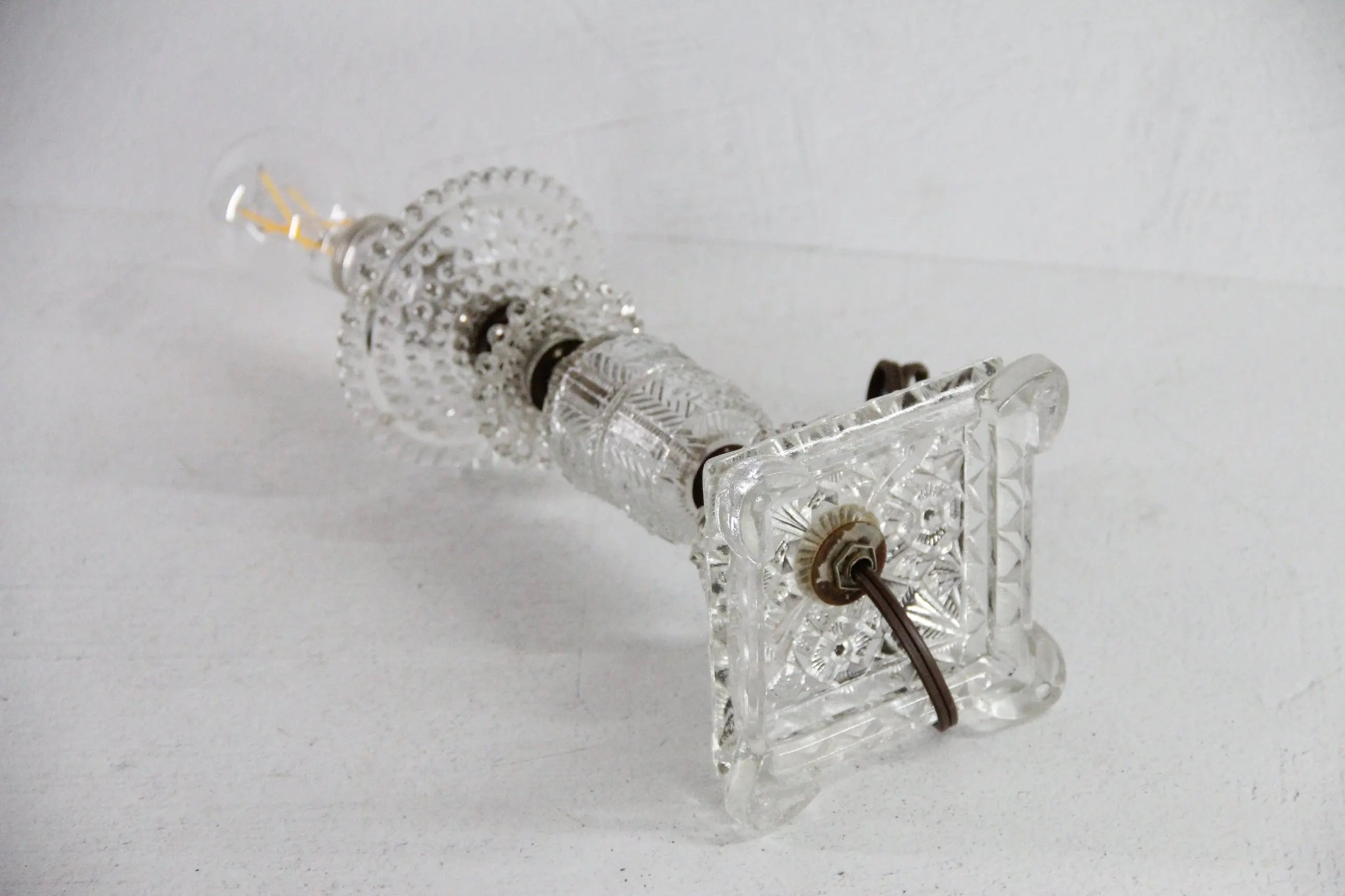 Vintage Glass Boudoir Lamp | Footed 1940s Pressed Clear Glass  Debra Hall Lifestyle