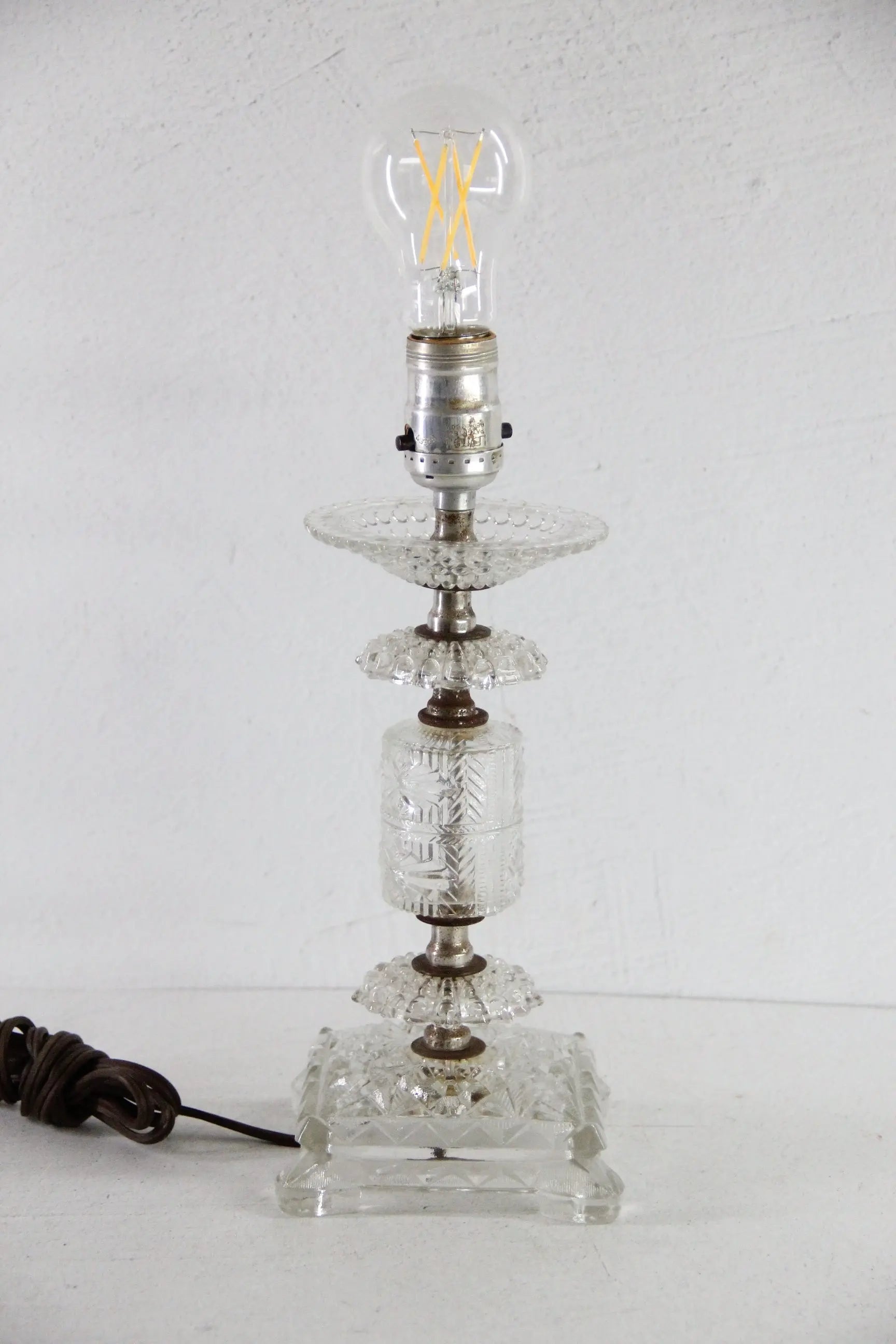 Vintage Glass Boudoir Lamp | Footed 1940s Pressed Clear Glass  Debra Hall Lifestyle
