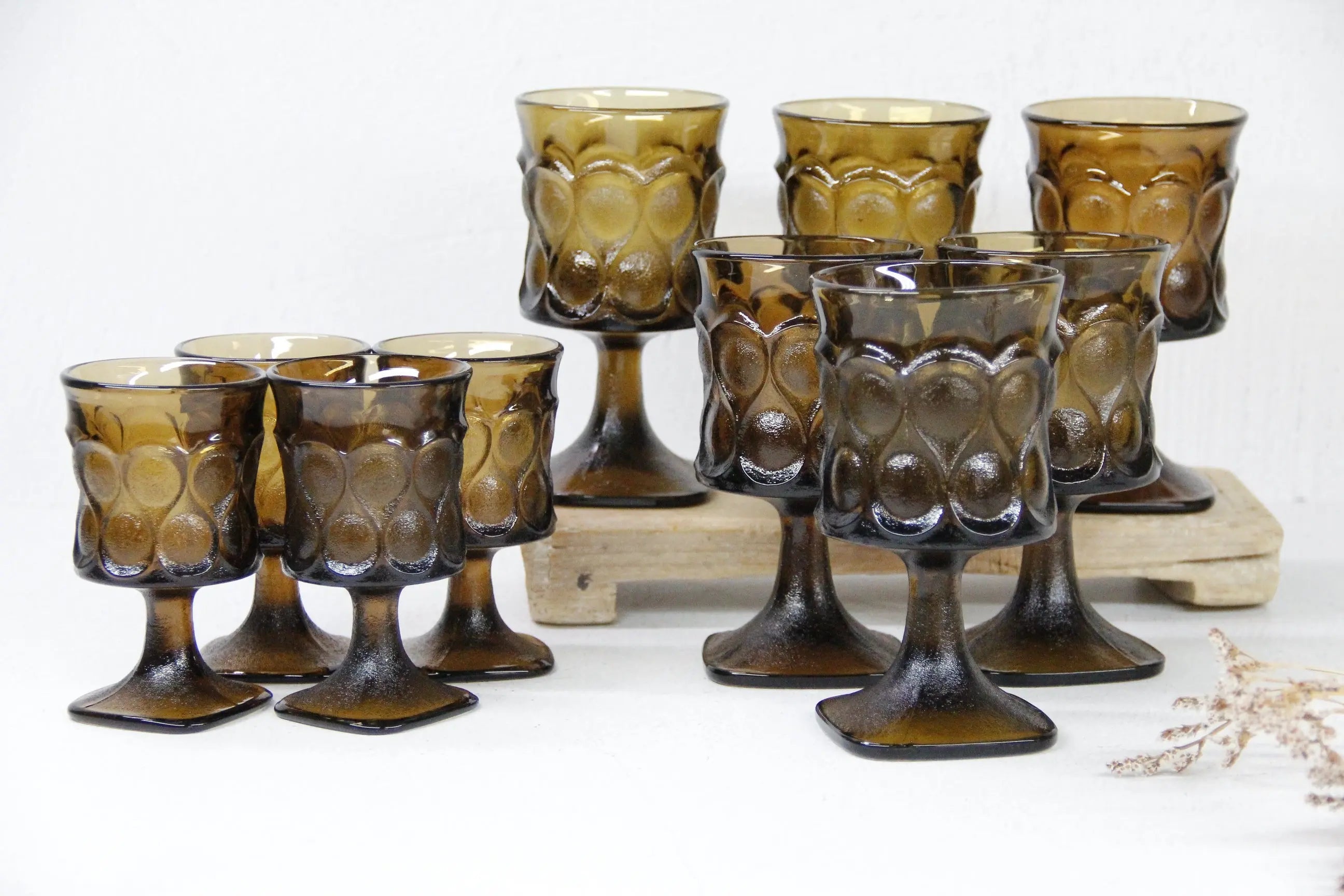 Vintage Glass Goblet Set-Walnut Brown Noritake MCM  Debra Hall Lifestyle