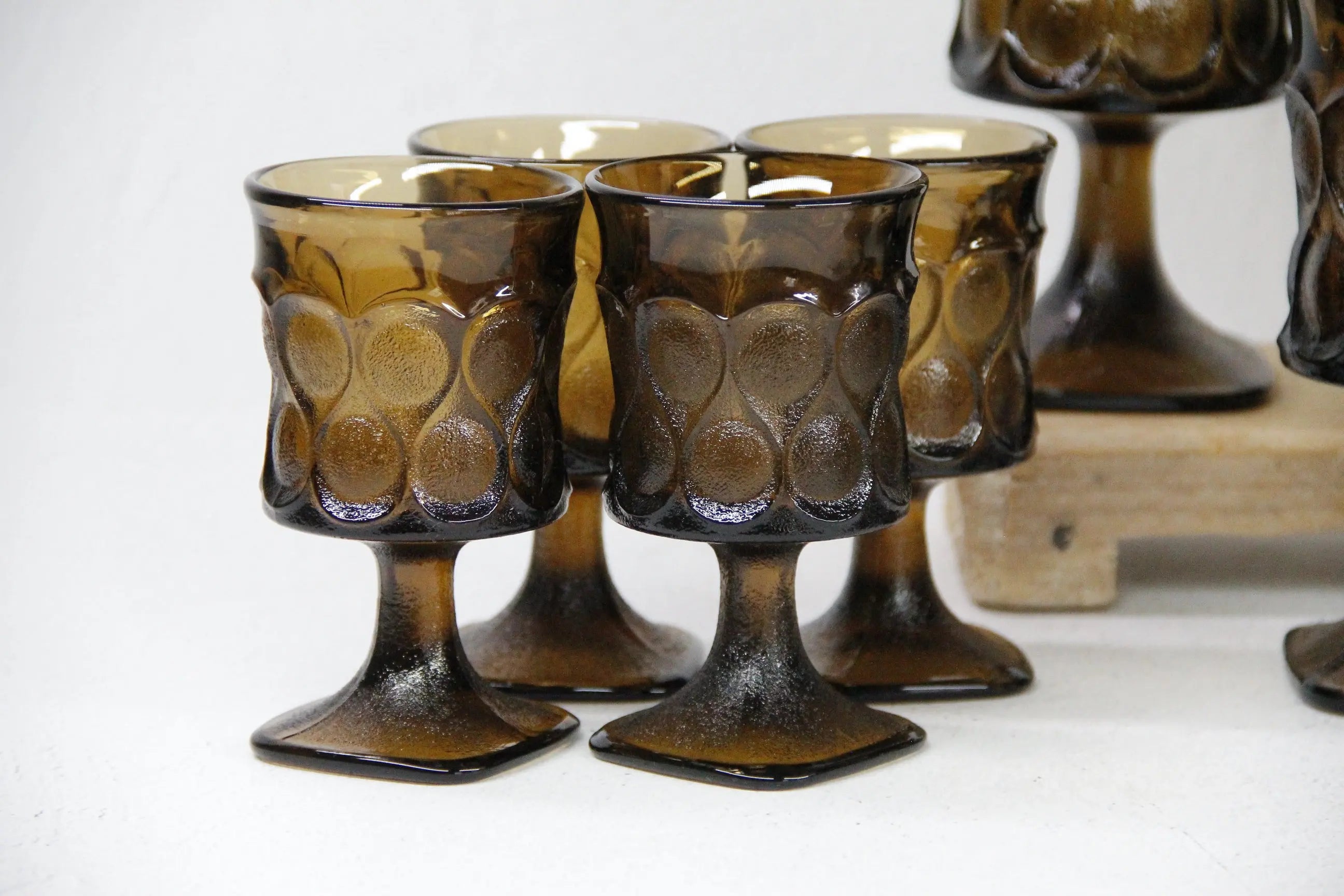 Vintage Glass Goblet Set-Walnut Brown Noritake MCM  Debra Hall Lifestyle