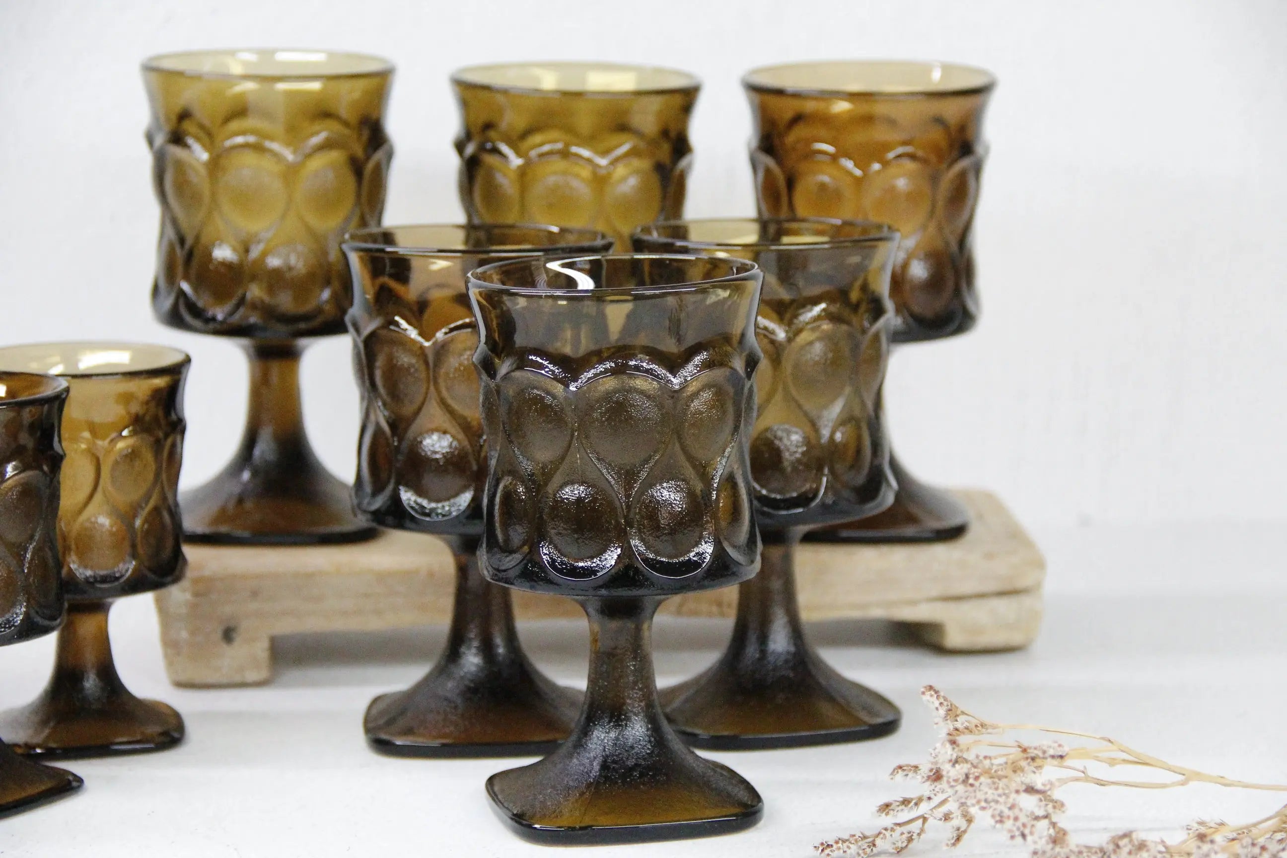 Vintage Glass Goblet Set-Walnut Brown Noritake MCM  Debra Hall Lifestyle