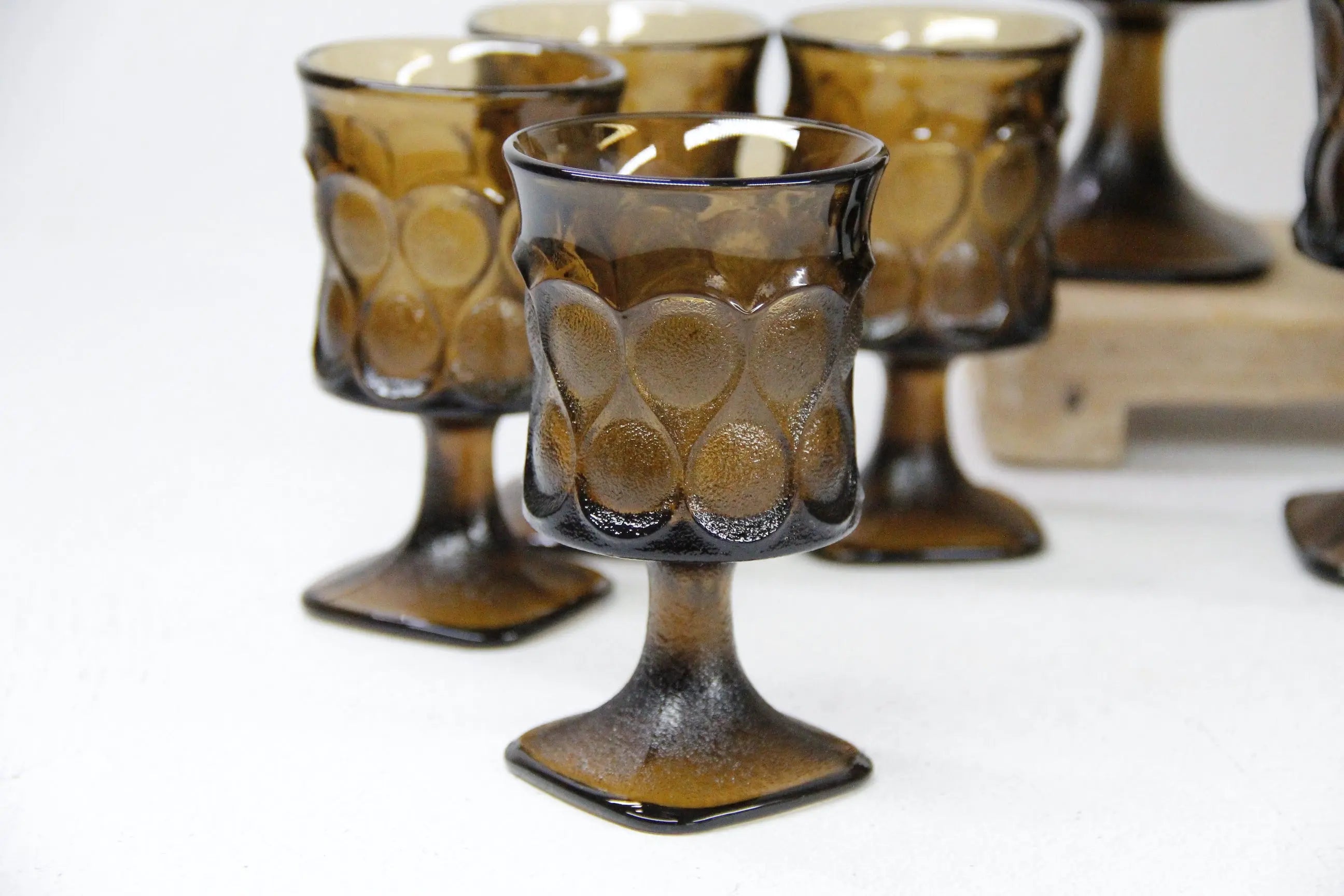 Vintage Glass Goblet Set-Walnut Brown Noritake MCM  Debra Hall Lifestyle