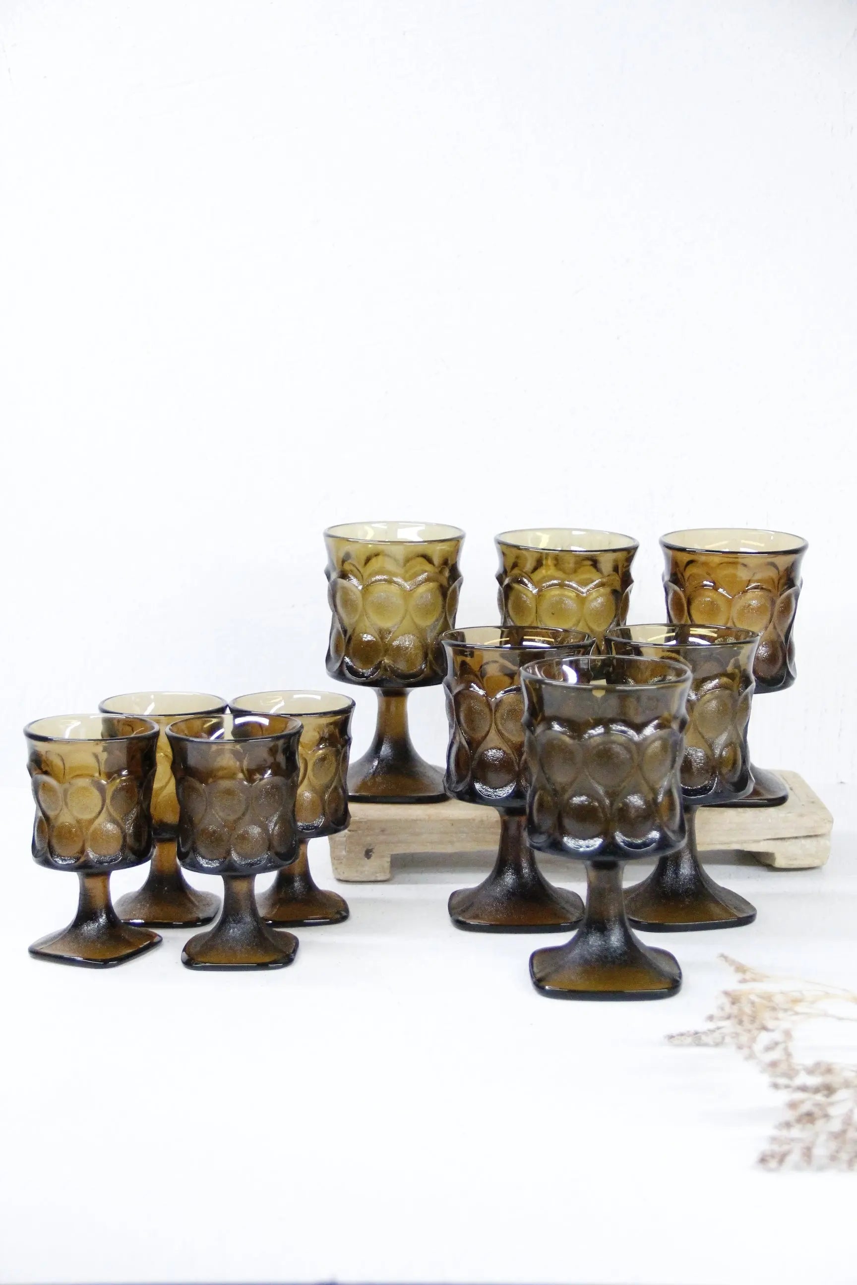 Vintage Glass Goblet Set-Walnut Brown Noritake MCM  Debra Hall Lifestyle
