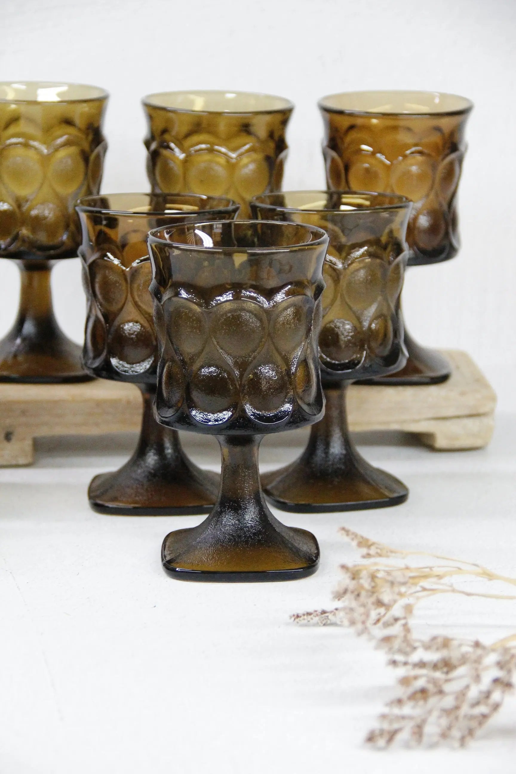 Vintage Glass Goblet Set-Walnut Brown Noritake MCM  Debra Hall Lifestyle