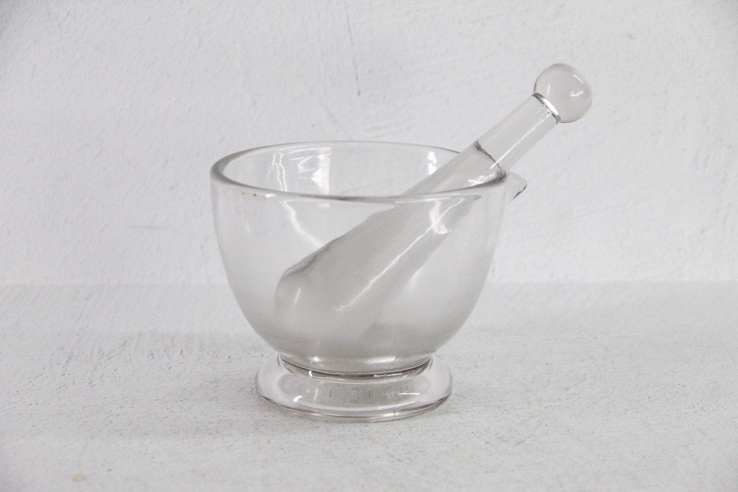 Vintage Glass Mortar and Pestle 16 OZ| Clear Bubbled Glass Set