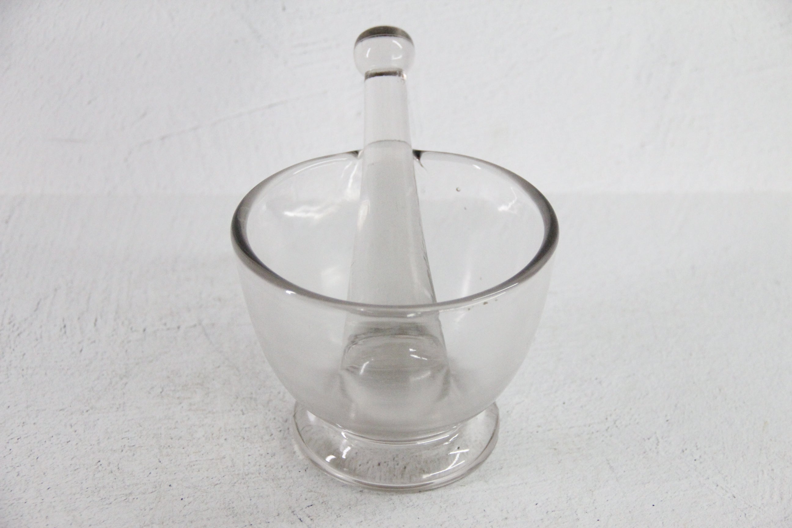 Vintage Glass Mortar and Pestle 16 OZ| Clear Bubbled Glass Set