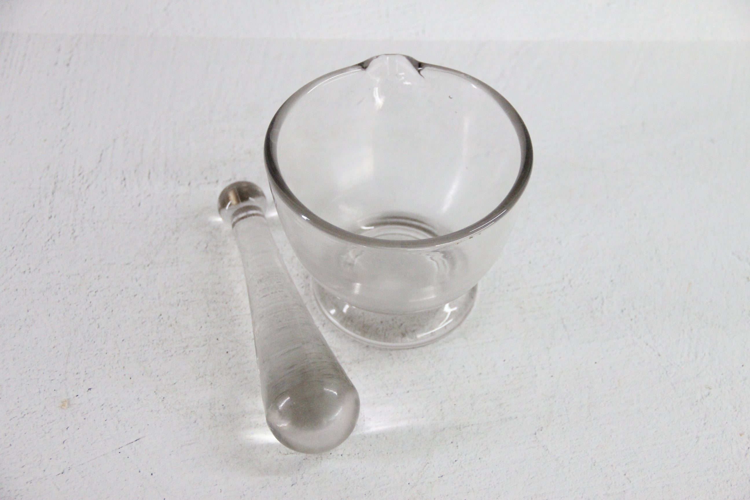 Vintage Glass Mortar and Pestle 16 OZ| Clear Bubbled Glass Set