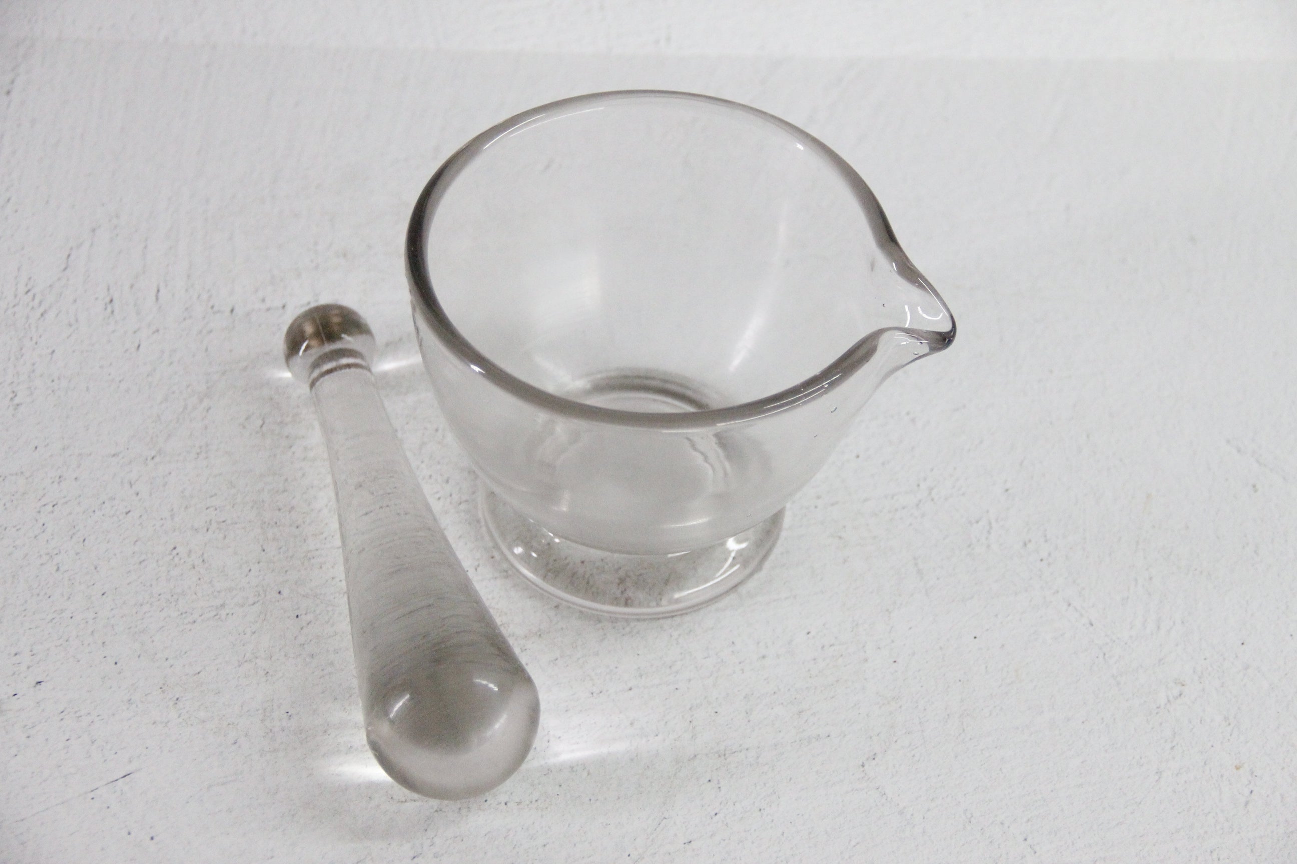 Vintage Glass Mortar and Pestle 16 OZ| Clear Bubbled Glass Set
