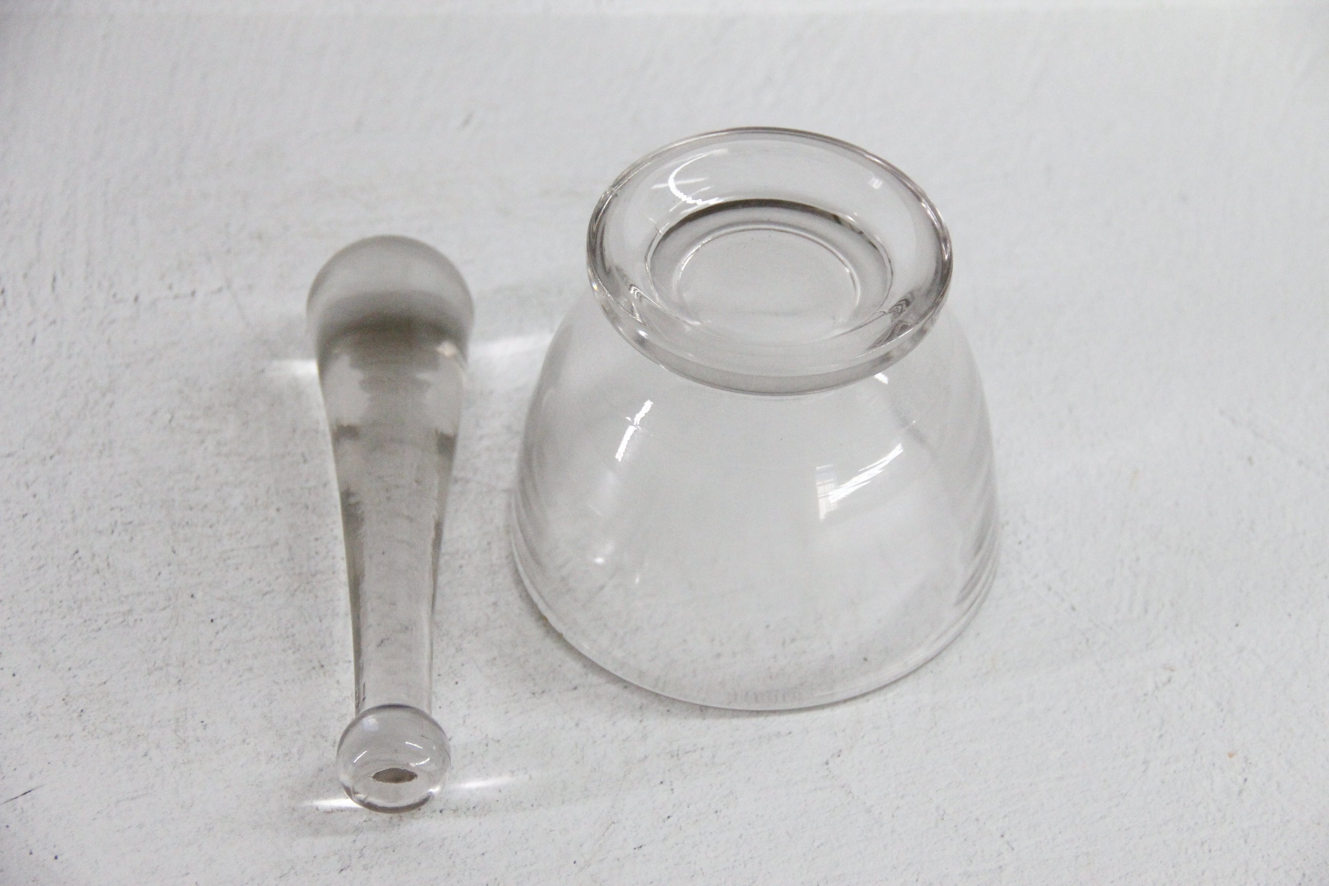 Vintage Glass Mortar and Pestle 16 OZ| Clear Bubbled Glass Set