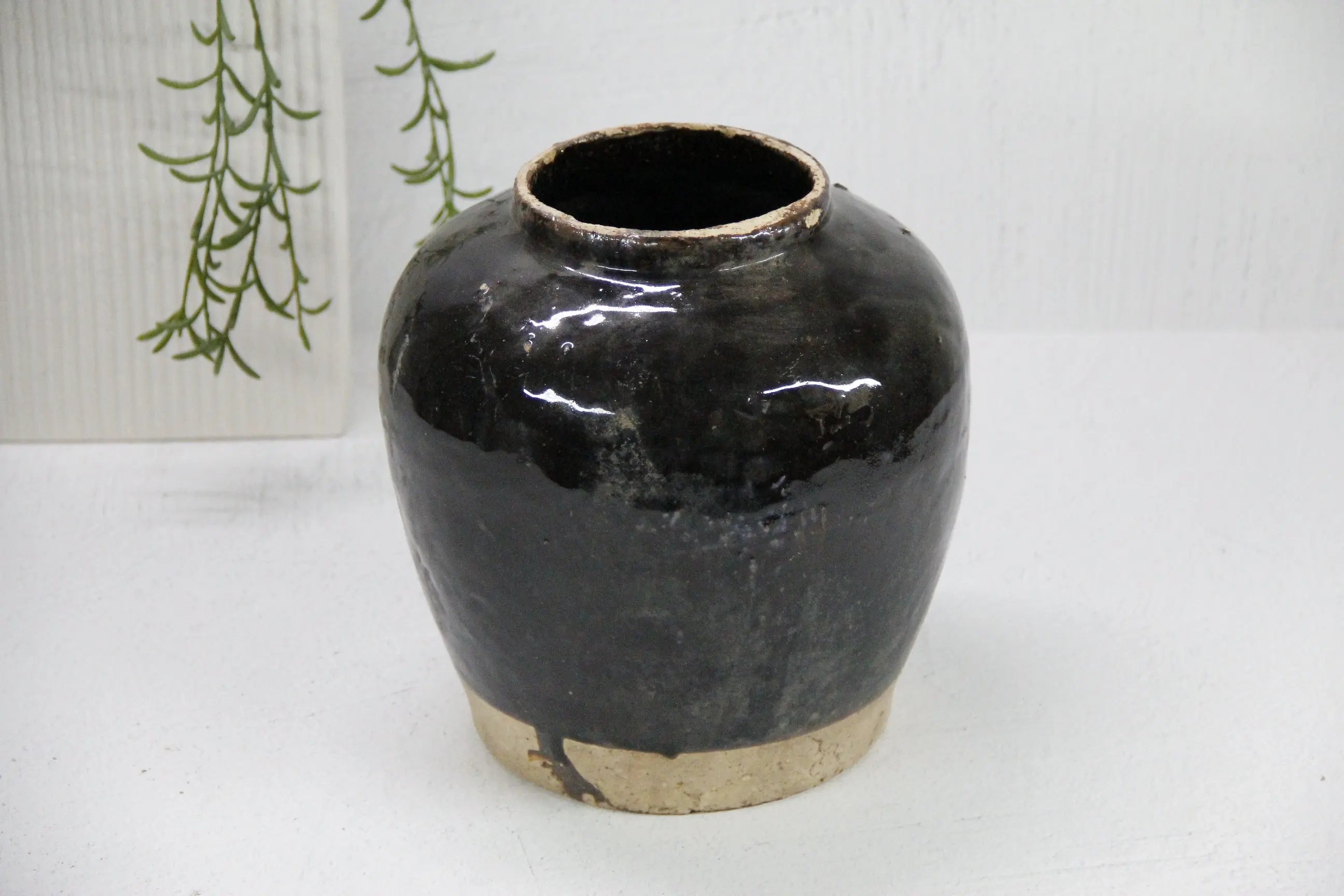 Vintage Glazed Pottery | Black Oil Pot  Debra Hall Lifestyle