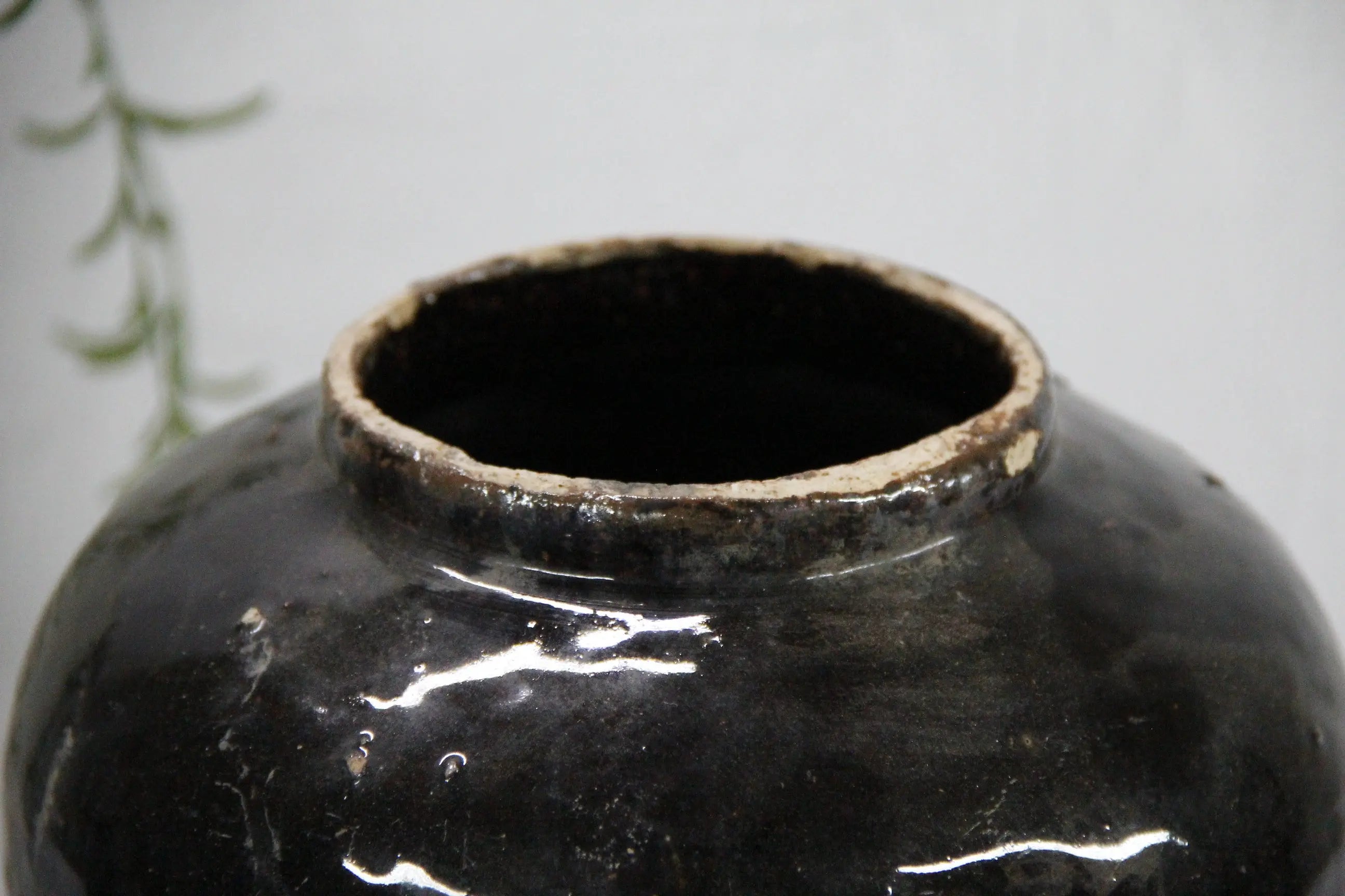 Vintage Glazed Pottery | Black Oil Pot  Debra Hall Lifestyle