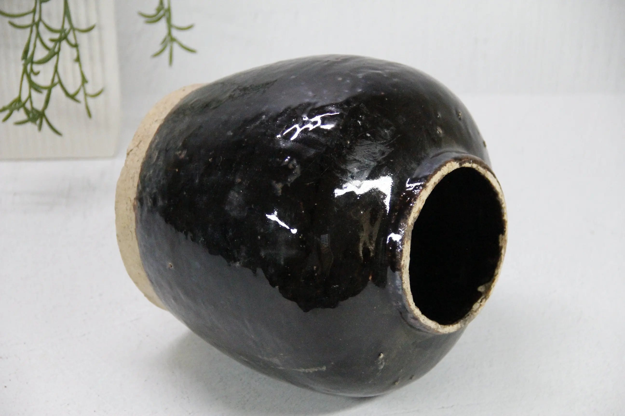 Vintage Glazed Pottery | Black Oil Pot  Debra Hall Lifestyle