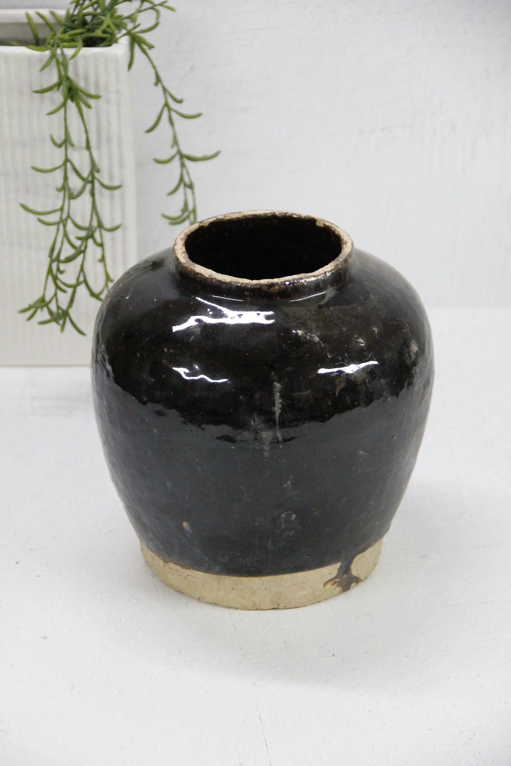 Vintage Glazed Pottery | Black Oil Pot  Debra Hall Lifestyle