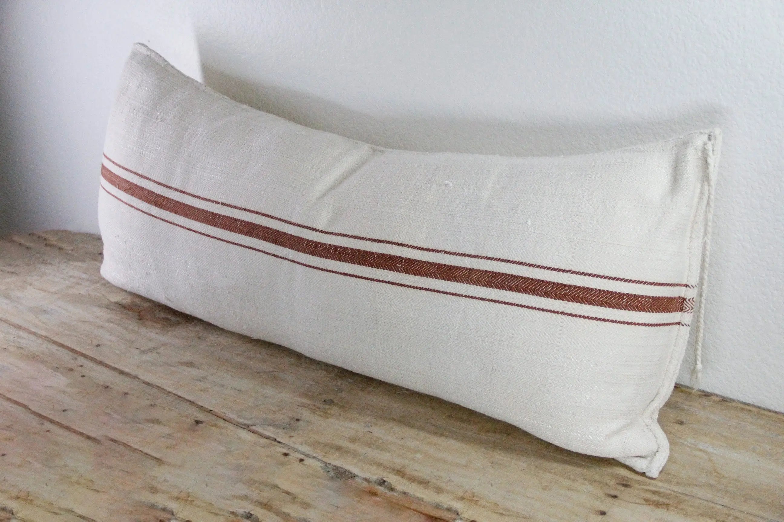 Vintage Grain Sack Pillow Double Sided | Cocoa Brown Stripe 40"  Debra Hall Lifestyle