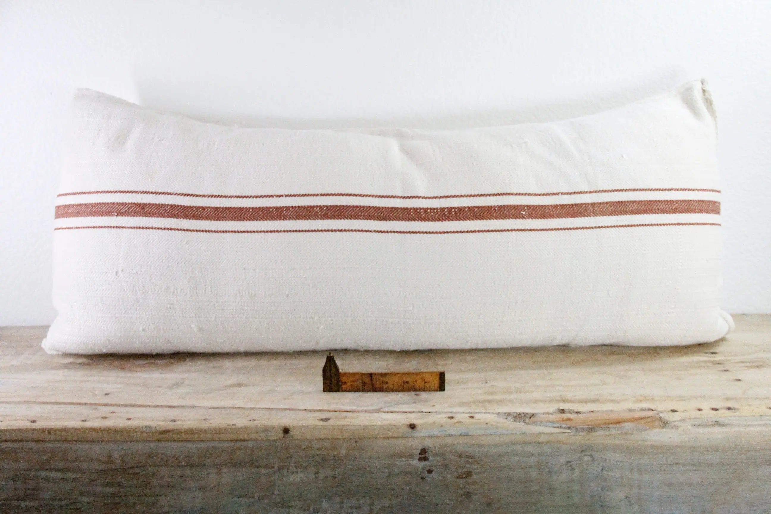 Vintage Grain Sack Pillow Double Sided | Cocoa Brown Stripe 40"  Debra Hall Lifestyle