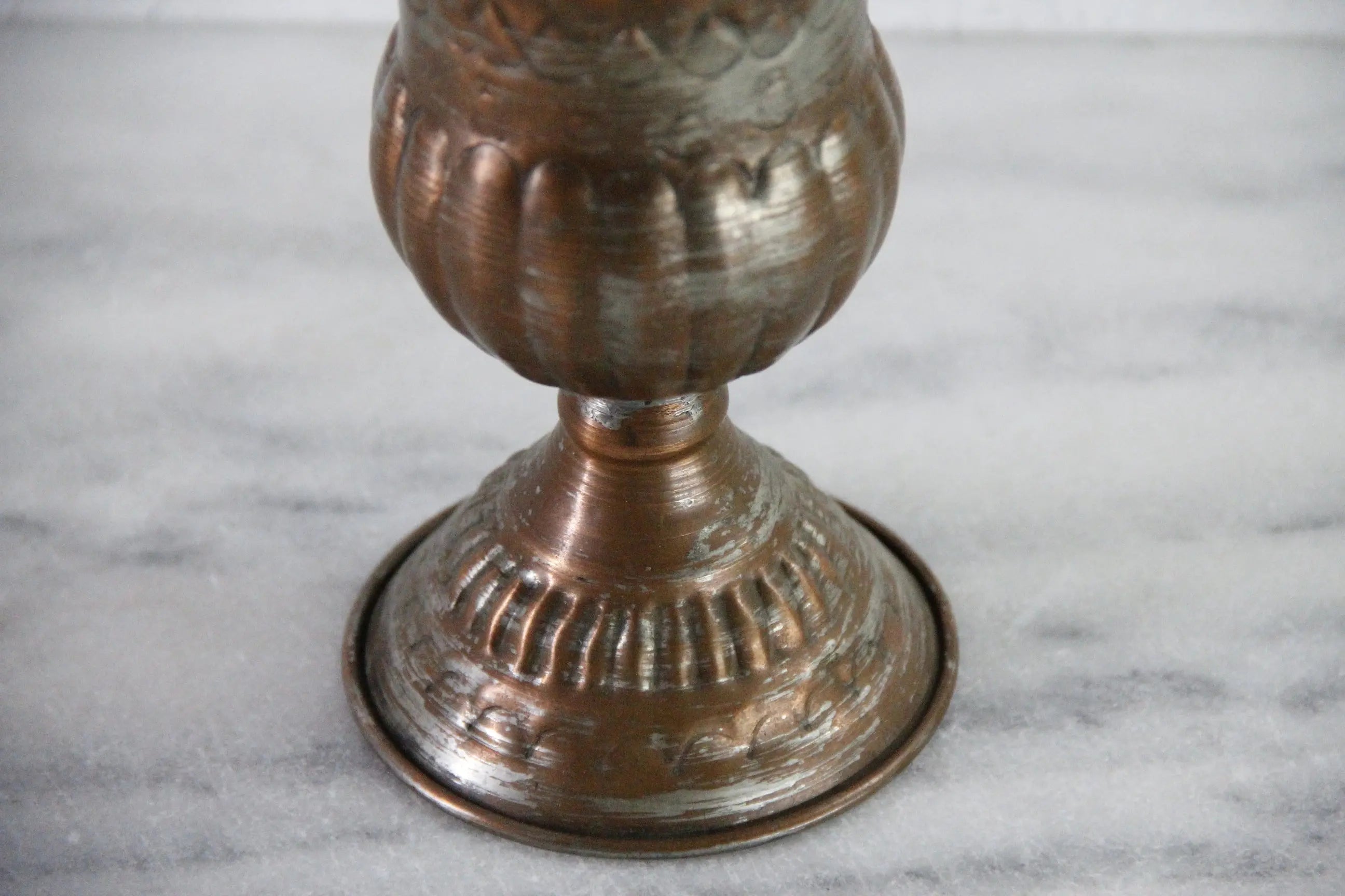 Vintage Hammered Copper Vase | Tin Washed Chalice