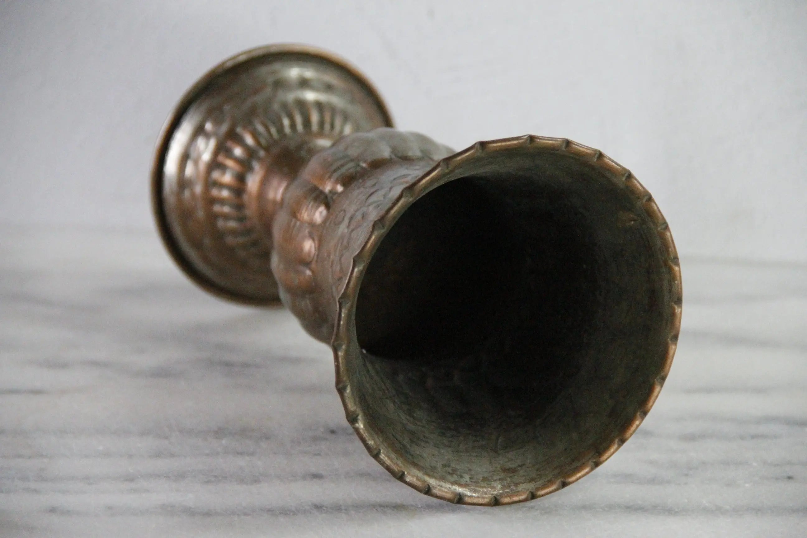 Vintage Hammered Copper Vase | Tin Washed Chalice