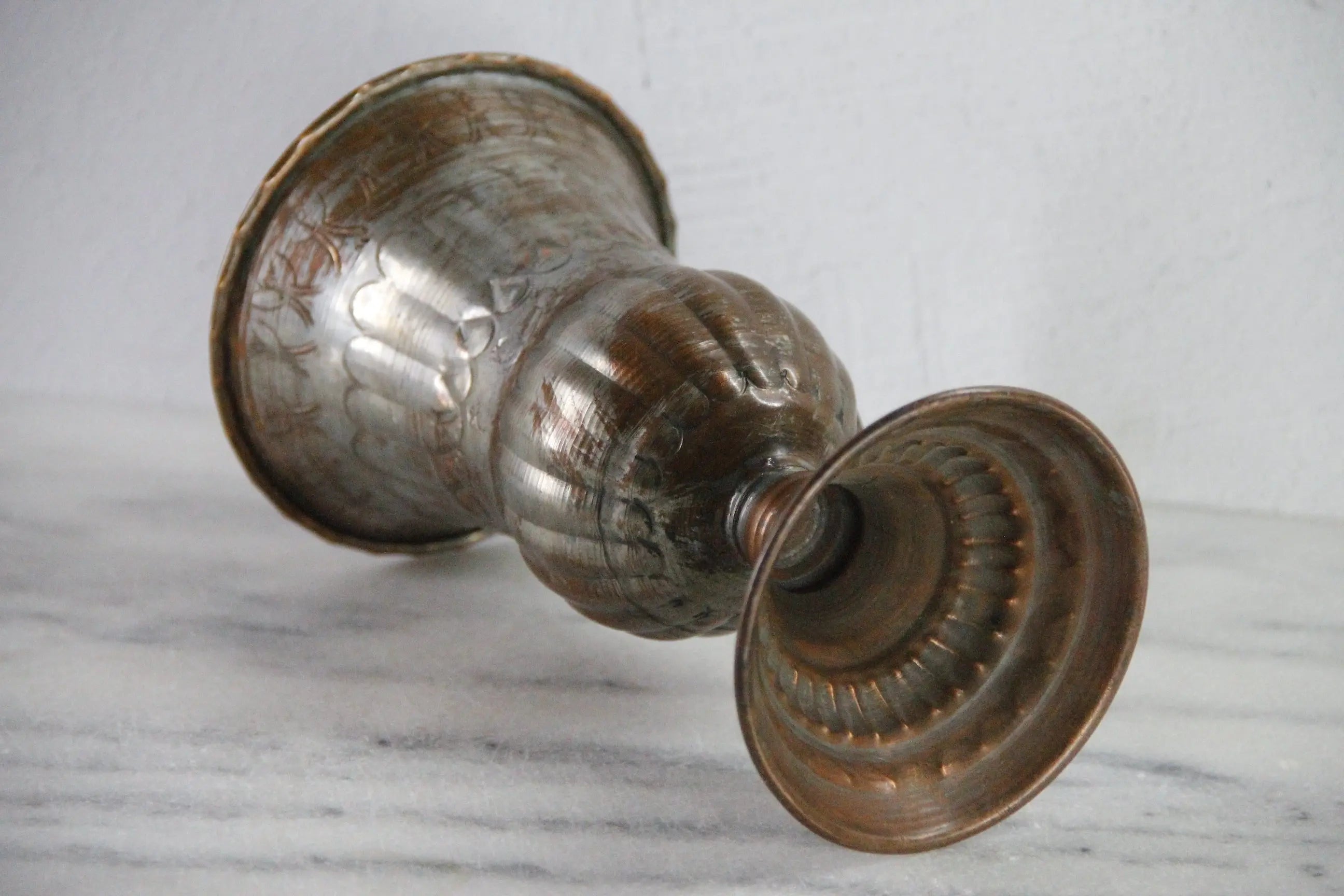 Vintage Hammered Copper Vase | Tin Washed Chalice