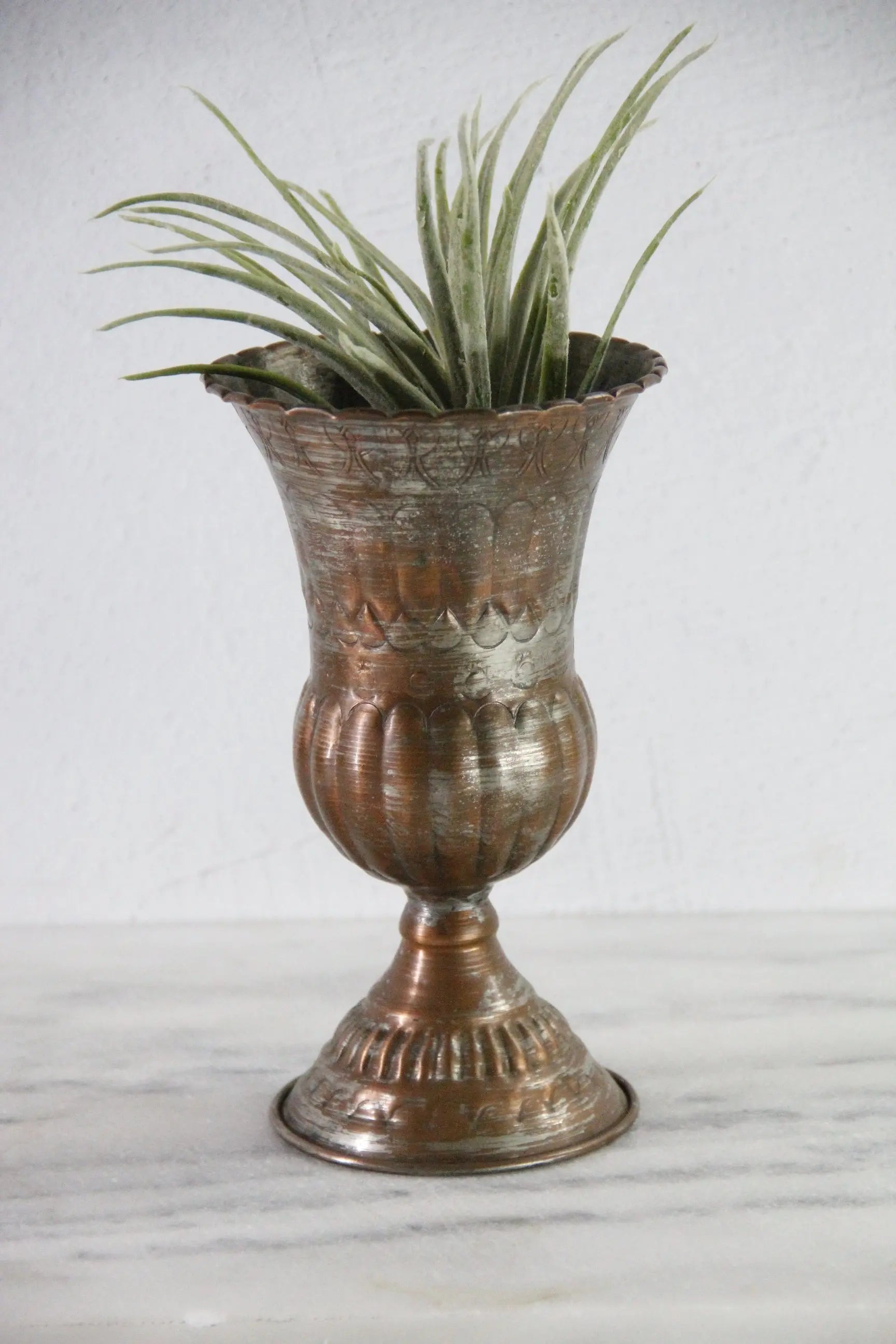 Vintage Hammered Copper Vase | Tin Washed Chalice