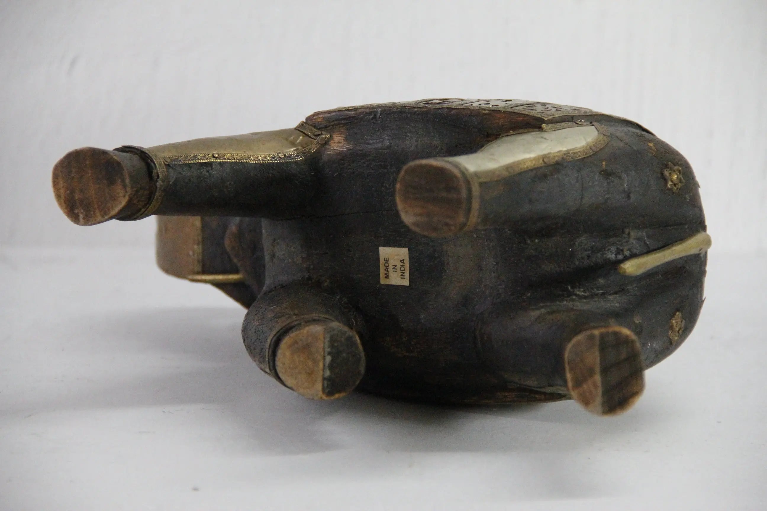 Vintage Hand Carved Wooden Elephant | Copper Brass Details  Debra Hall Lifestyle