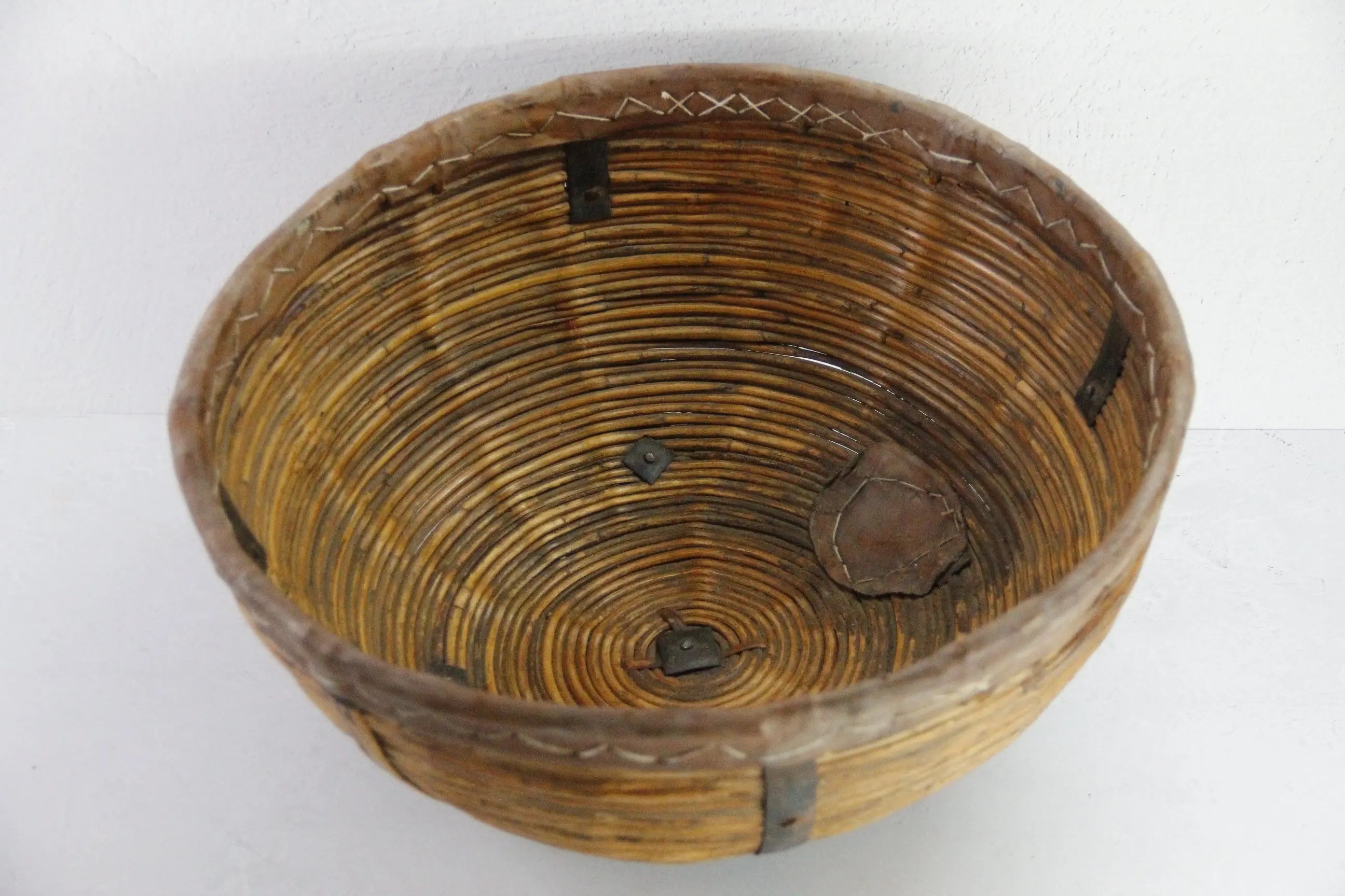 Vintage Harvest Basket India | Pencil Reed and Leather-Large  Debra Hall Lifestyle