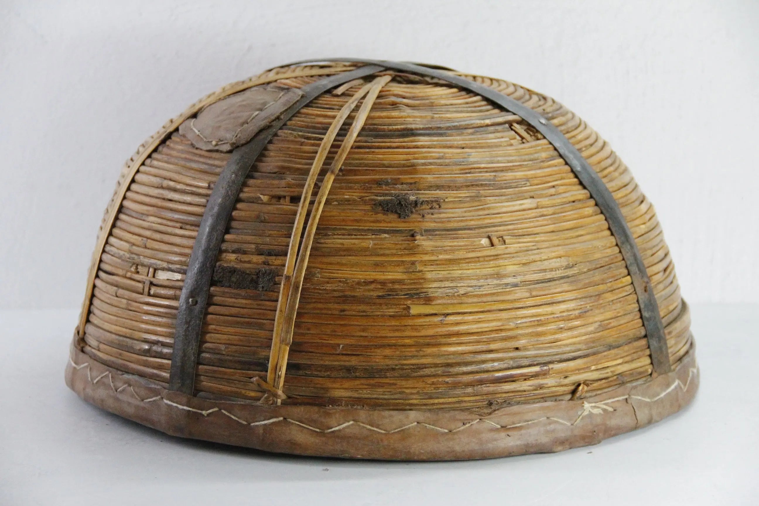 Vintage Harvest Basket India | Pencil Reed and Leather-Large  Debra Hall Lifestyle