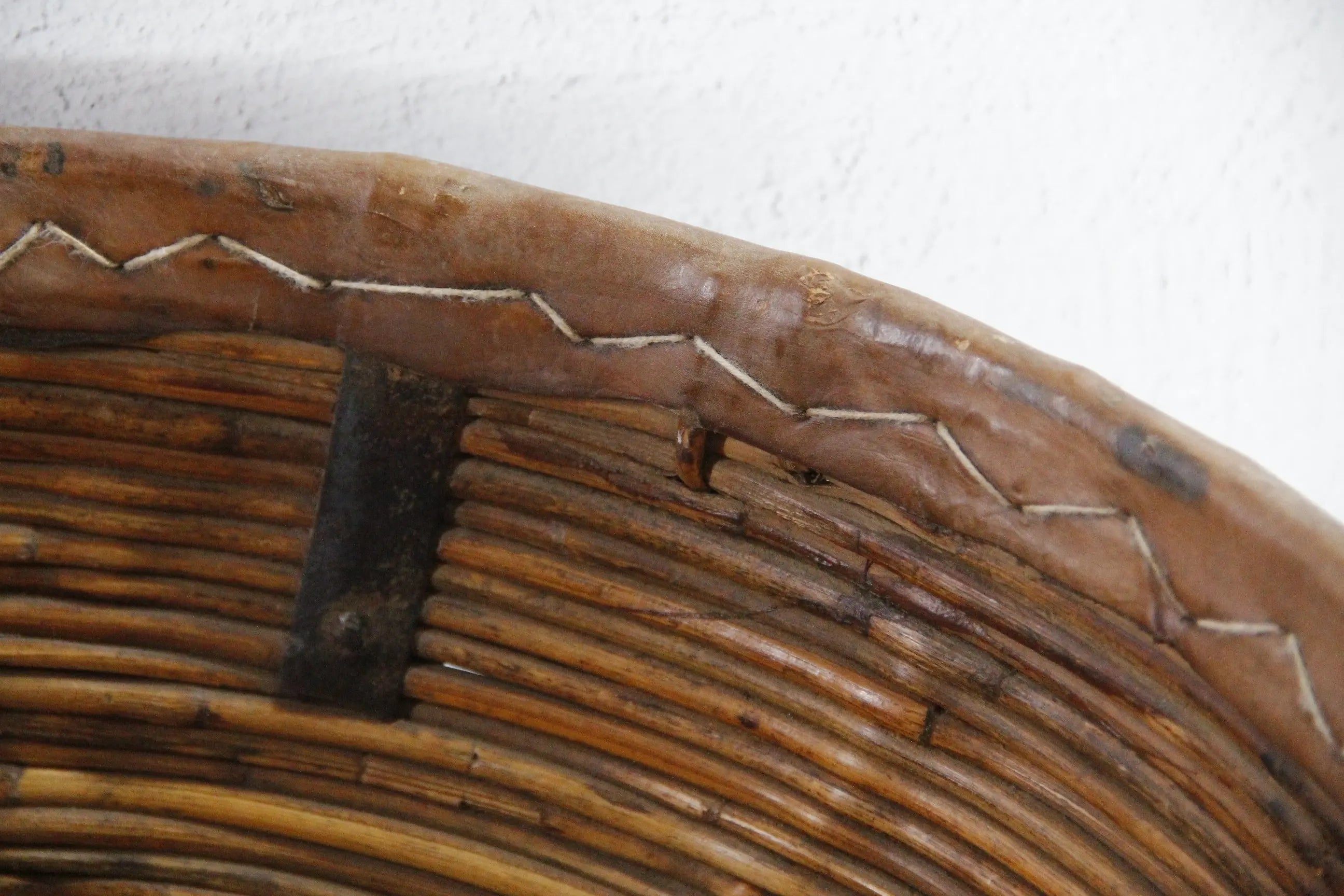 Vintage Harvest Basket India | Pencil Reed and Leather-Large  Debra Hall Lifestyle