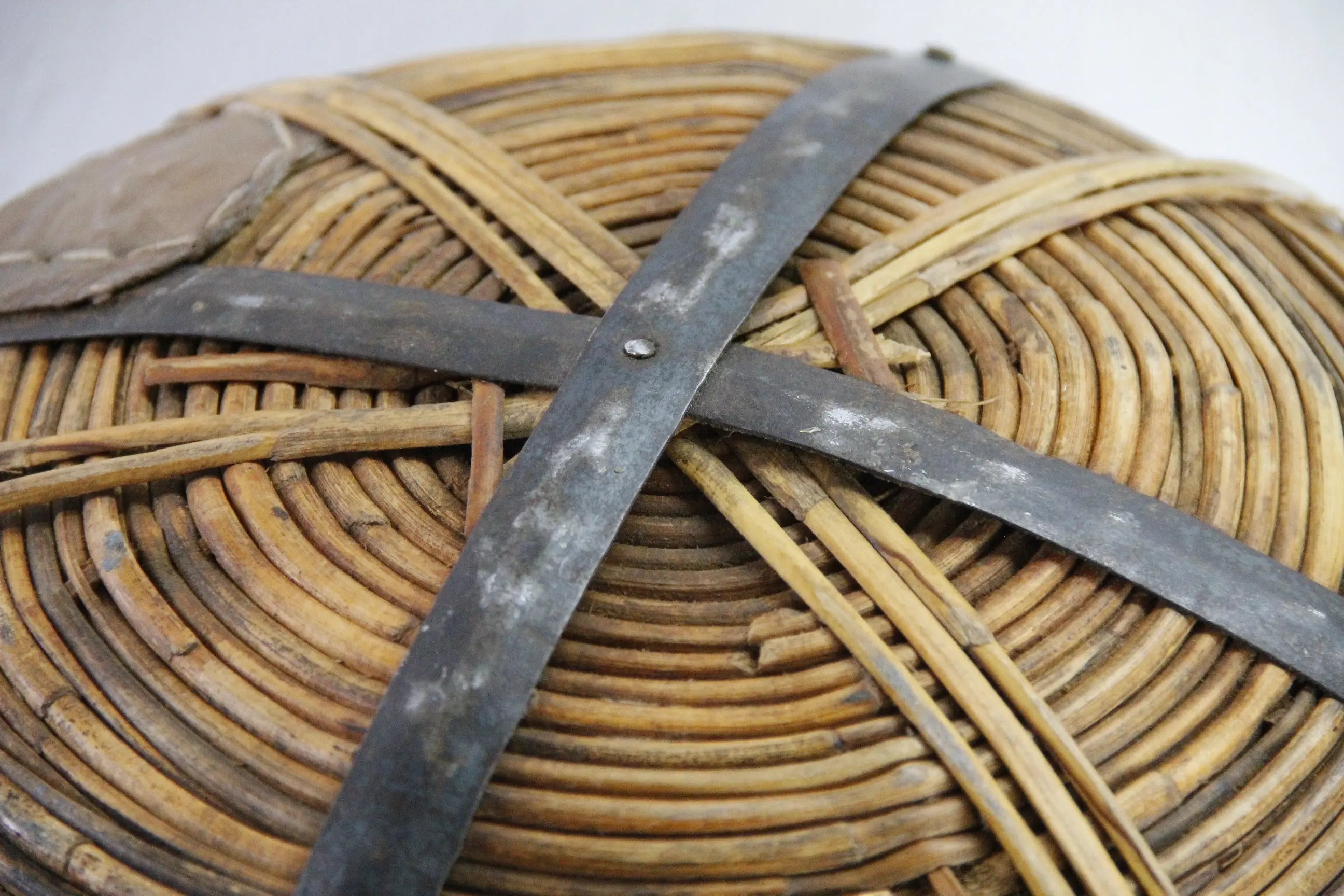 Vintage Harvest Basket India | Pencil Reed and Leather-Large  Debra Hall Lifestyle