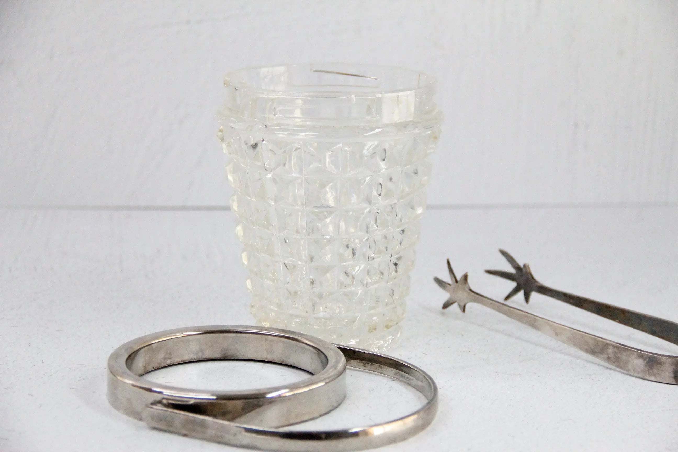 Vintage Ice Bucket | French Cut Glass Silver Swing Handle  Debra Hall Lifestyle