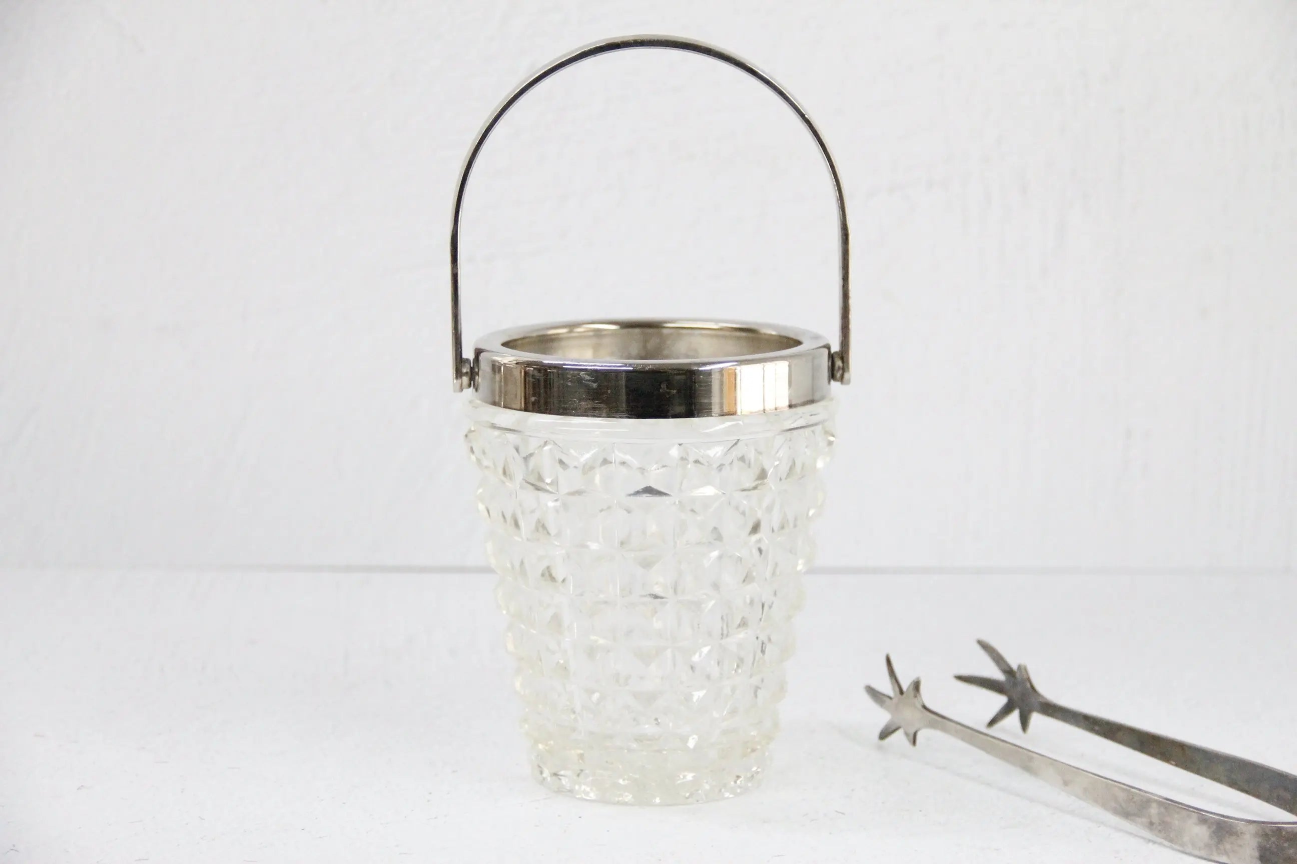 Vintage Ice Bucket | French Cut Glass Silver Swing Handle  Debra Hall Lifestyle