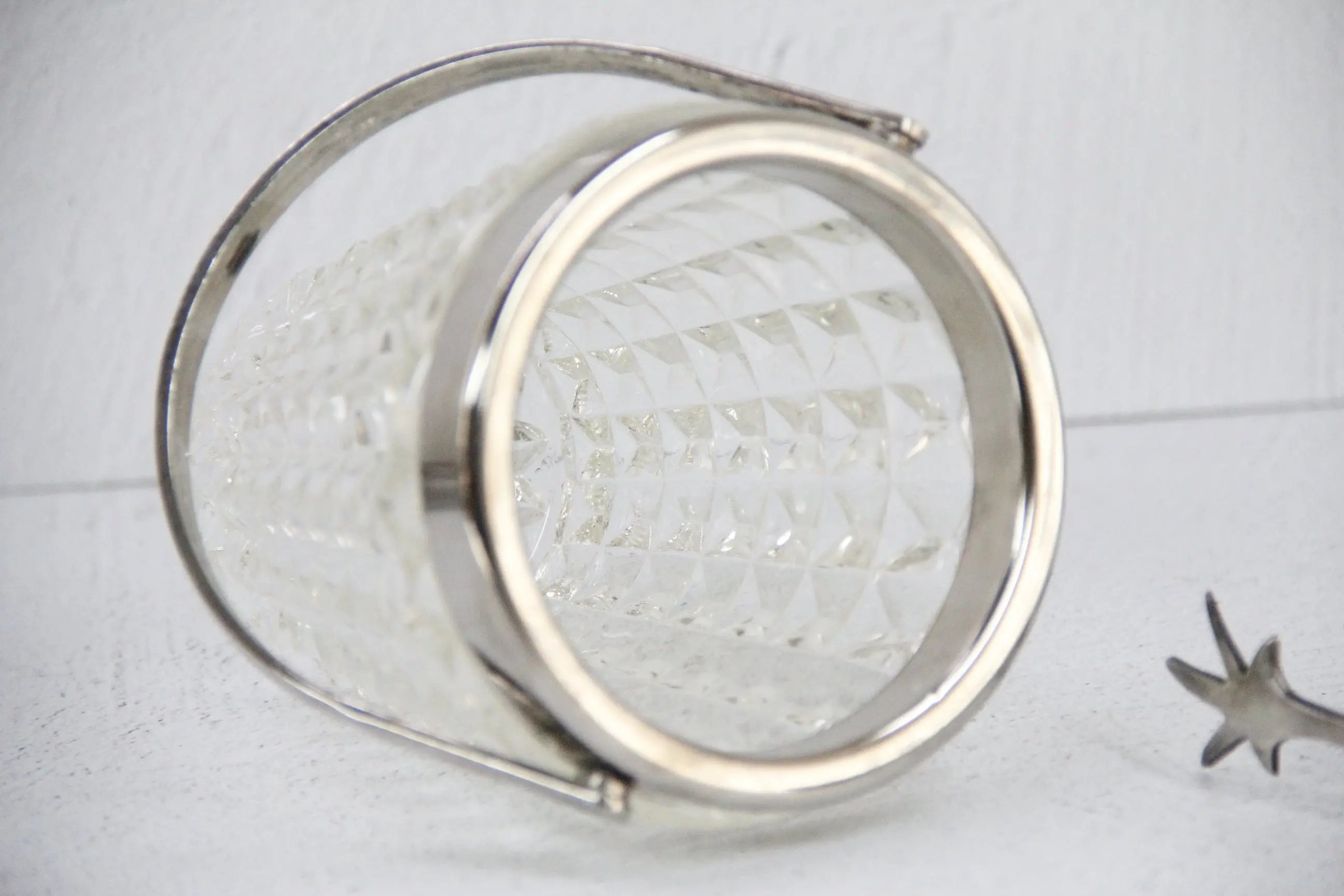 Vintage Ice Bucket | French Cut Glass Silver Swing Handle  Debra Hall Lifestyle