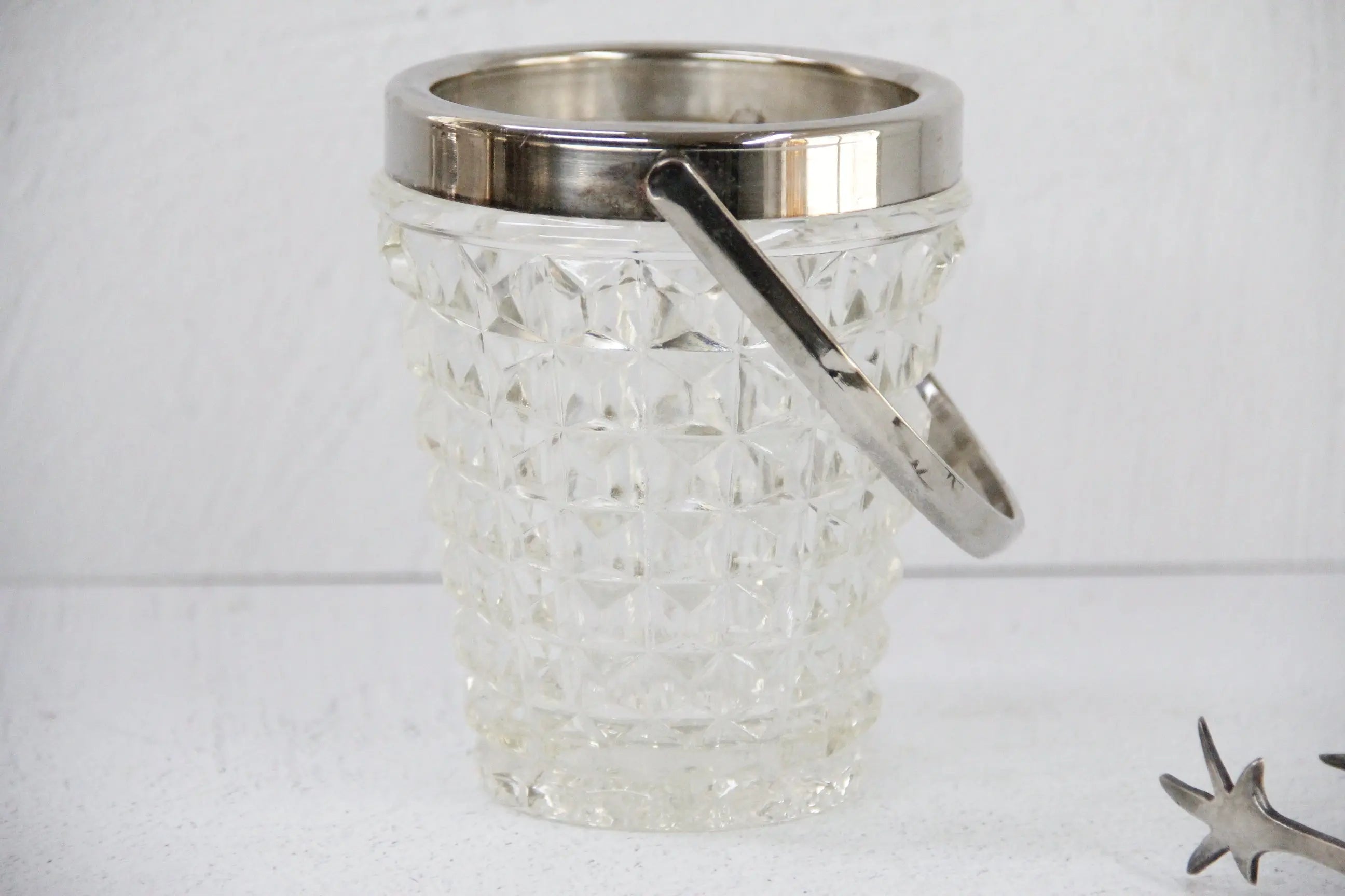 Vintage Ice Bucket | French Cut Glass Silver Swing Handle  Debra Hall Lifestyle
