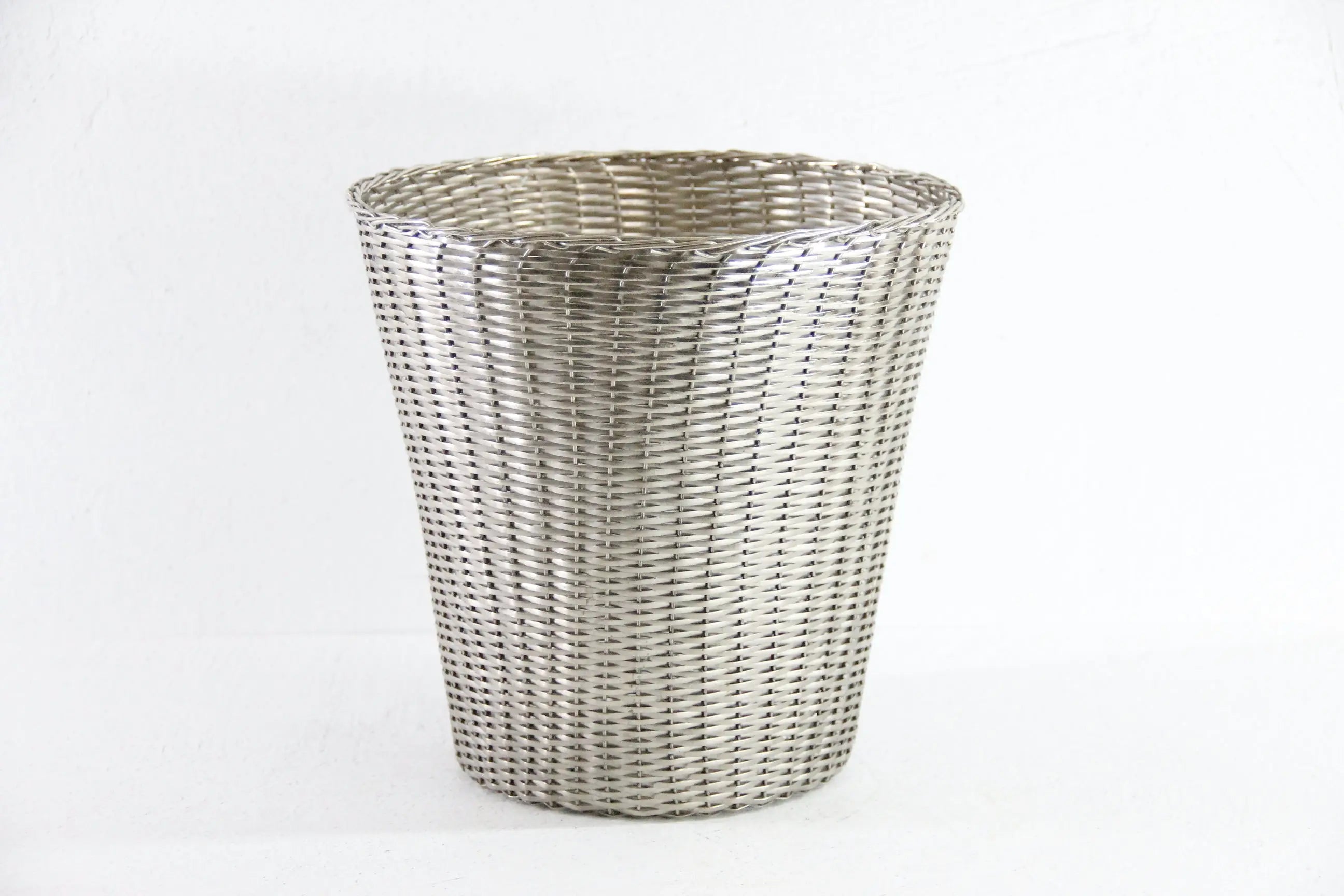 Vintage Metal Basket | French Silver Woven Waste Basket Planter  Debra Hall Lifestyle
