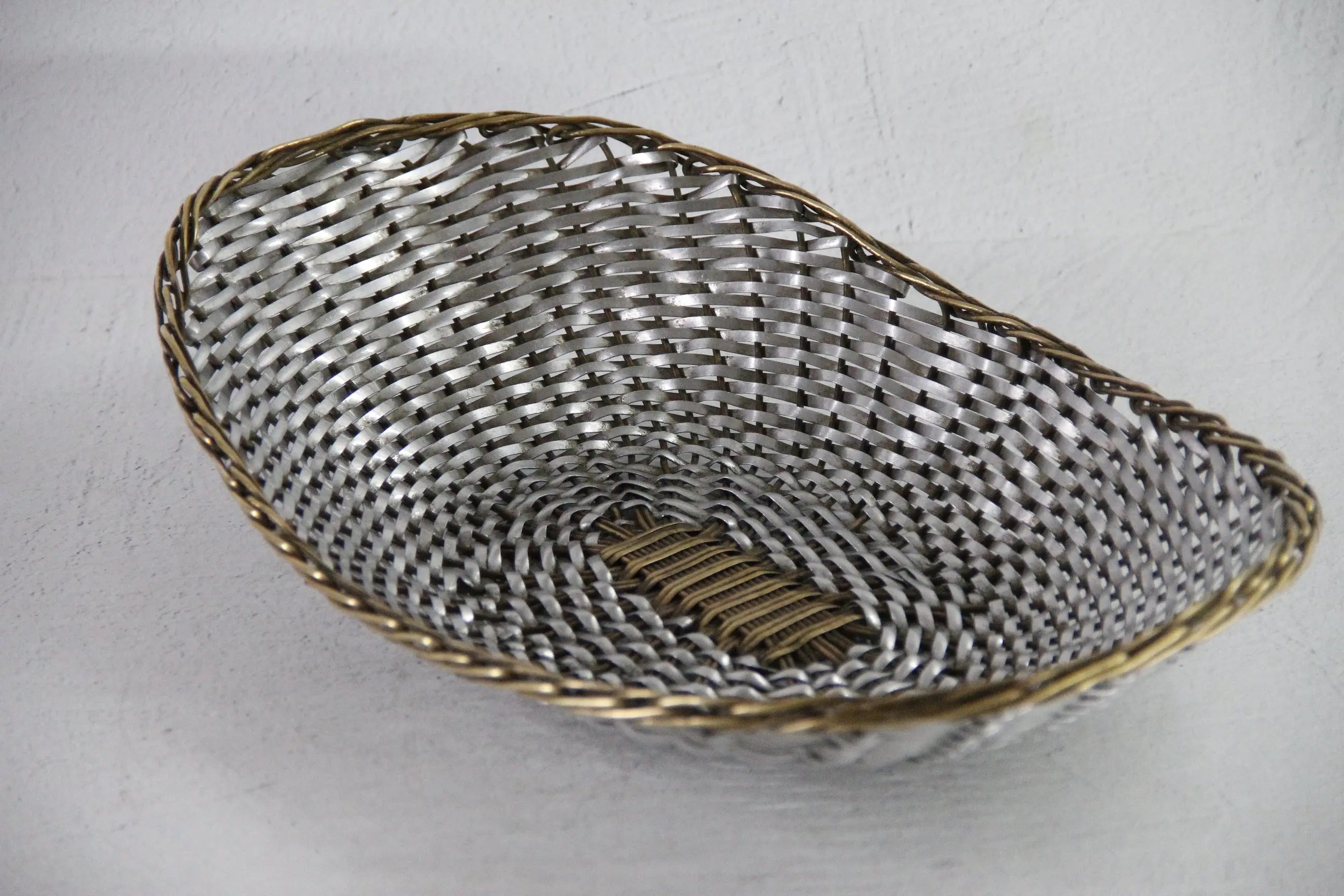 Vintage Metal Basket | Oval Woven Brass and Silver Bread Basket  Debra Hall Lifestyle