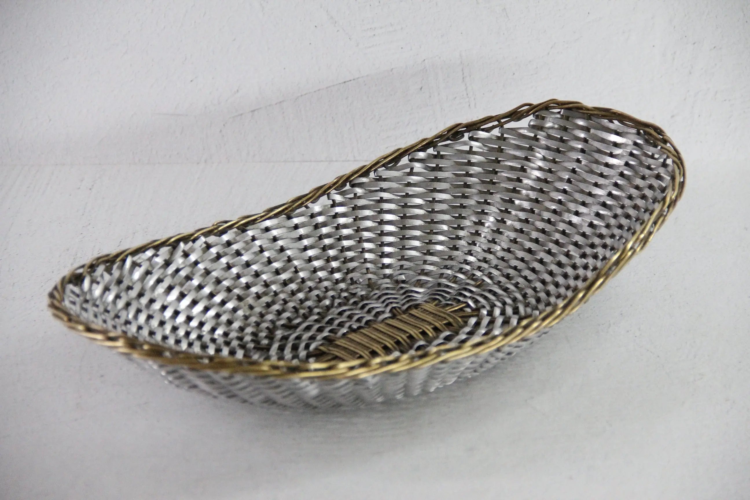 Vintage Metal Basket | Oval Woven Brass and Silver Bread Basket  Debra Hall Lifestyle