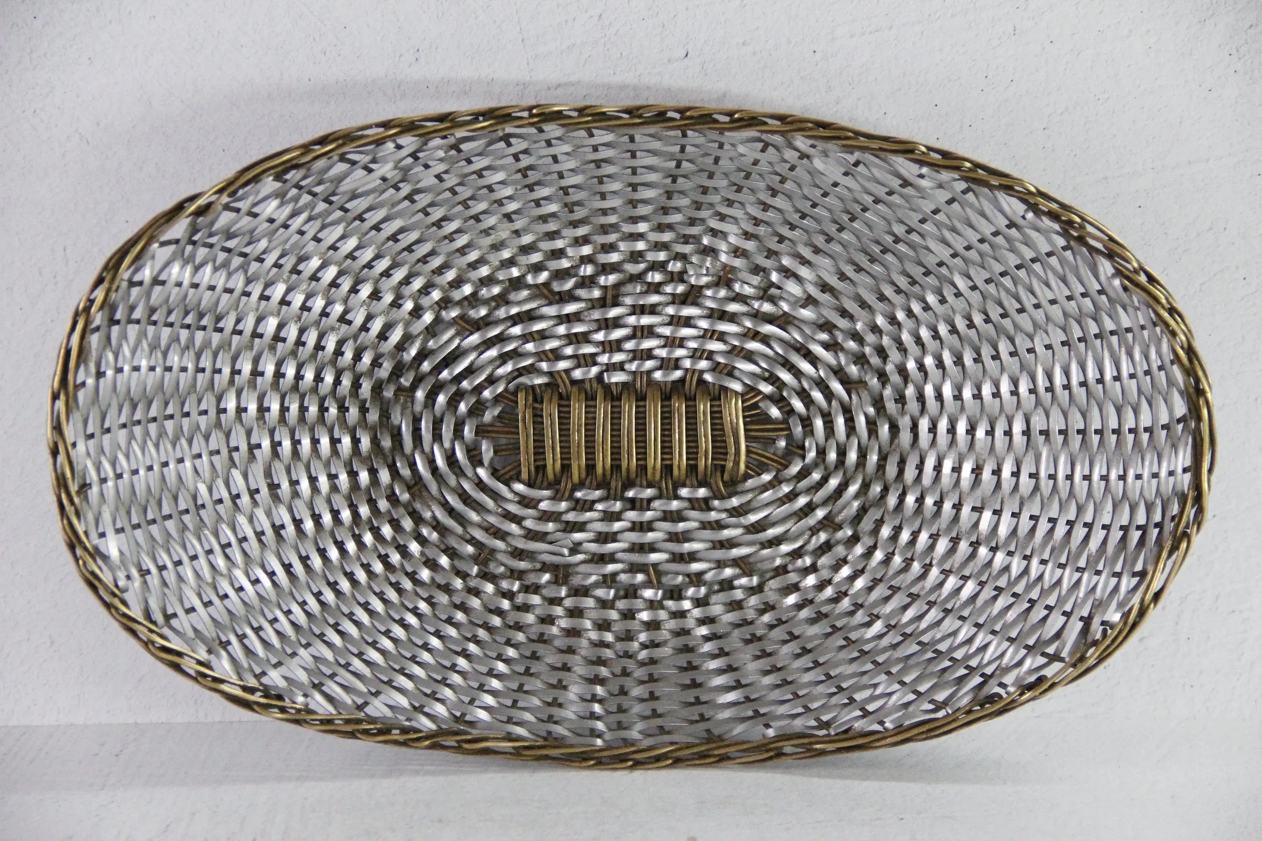 Vintage Metal Basket | Oval Woven Brass and Silver Bread Basket  Debra Hall Lifestyle