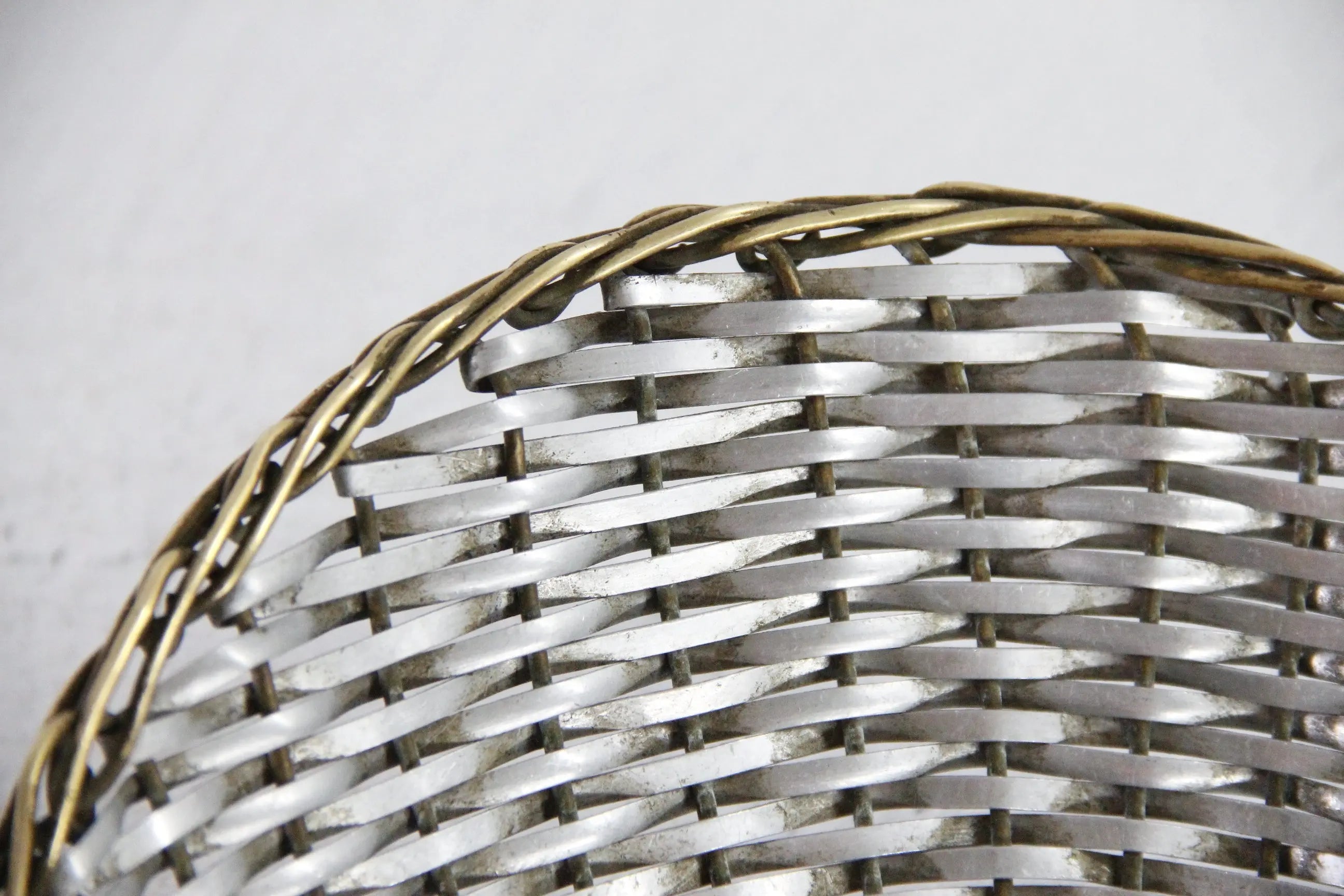 Vintage Metal Basket | Oval Woven Brass and Silver Bread Basket  Debra Hall Lifestyle