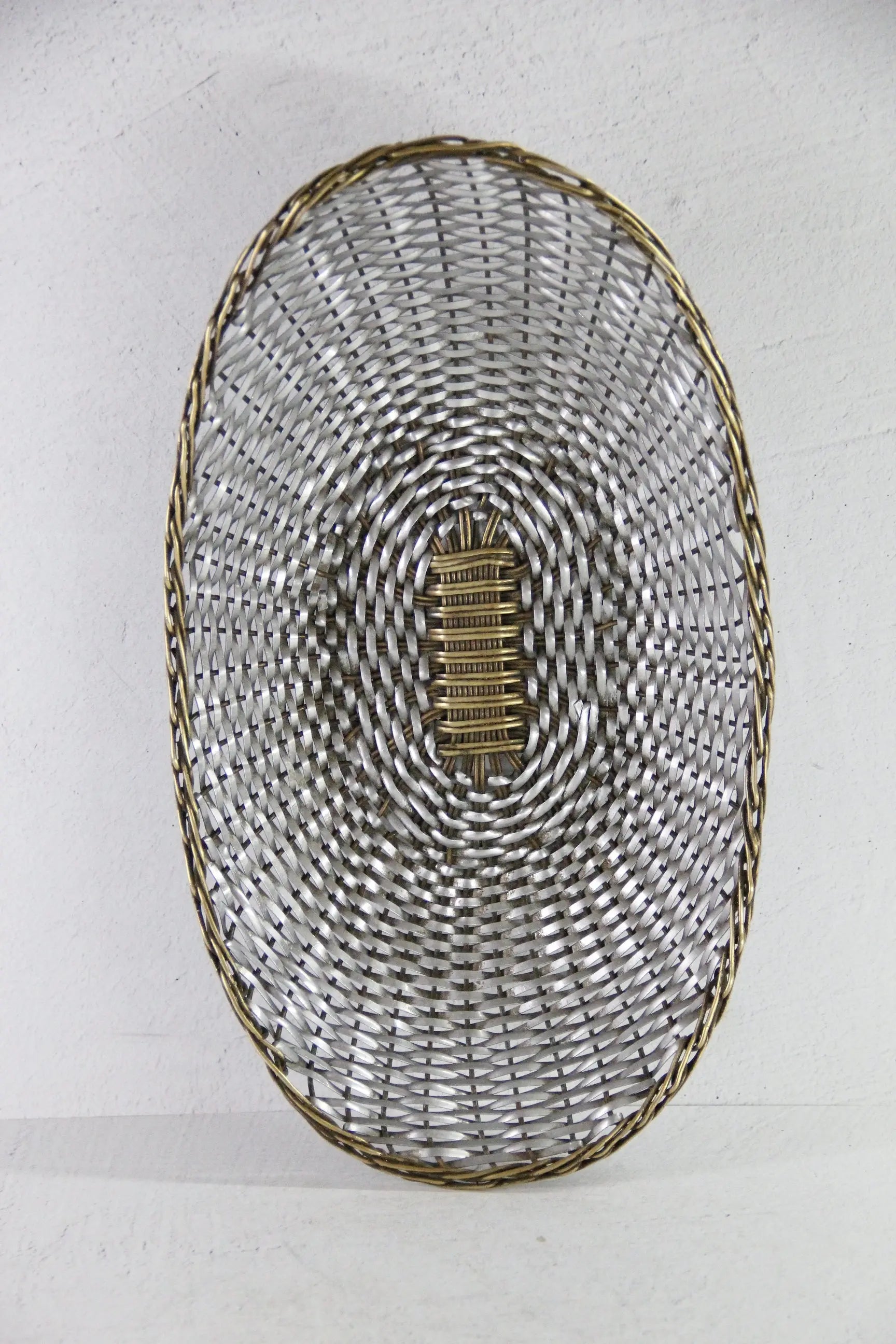 Vintage Metal Basket | Oval Woven Brass and Silver Bread Basket  Debra Hall Lifestyle
