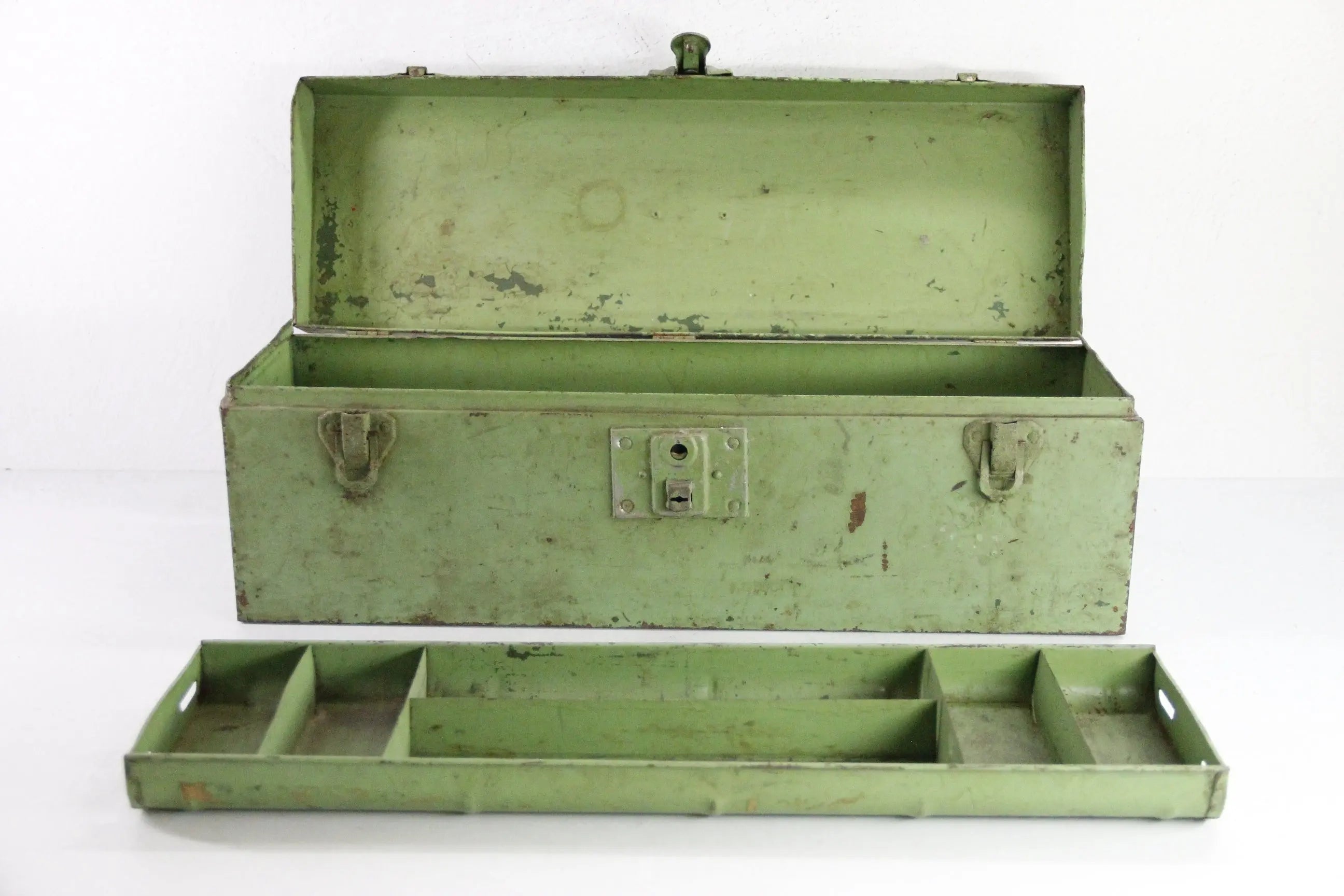 Vintage Metal Tool Box | Union Green With Tray-Tackle  Debra Hall Lifestyle