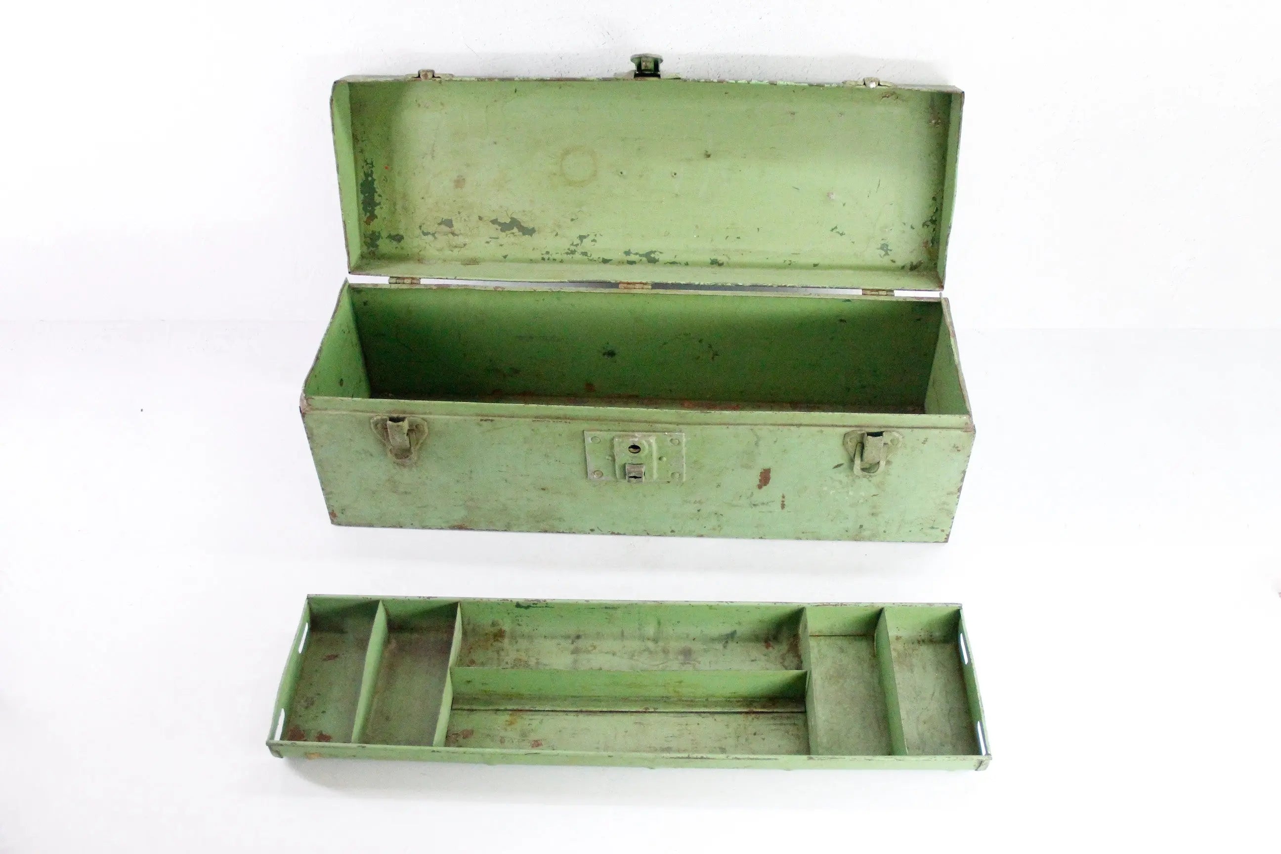 Vintage Metal Tool Box | Union Green With Tray-Tackle  Debra Hall Lifestyle