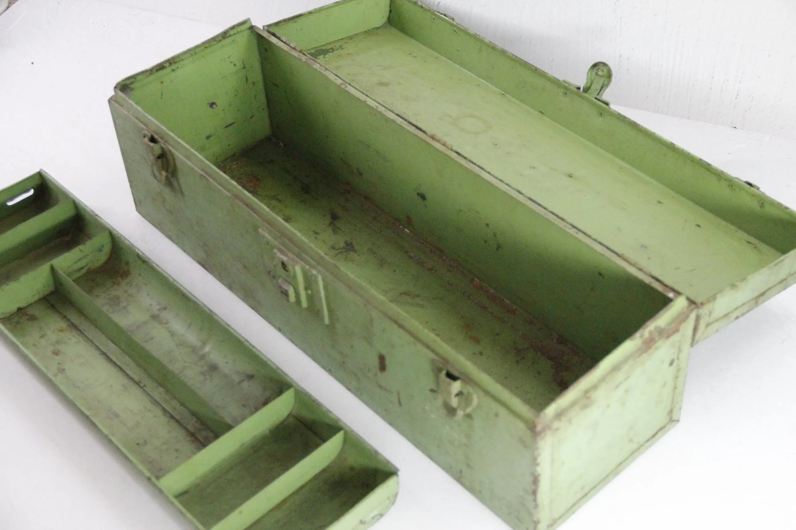 Vintage Metal Tool Box | Union Green With Tray-Tackle  Debra Hall Lifestyle