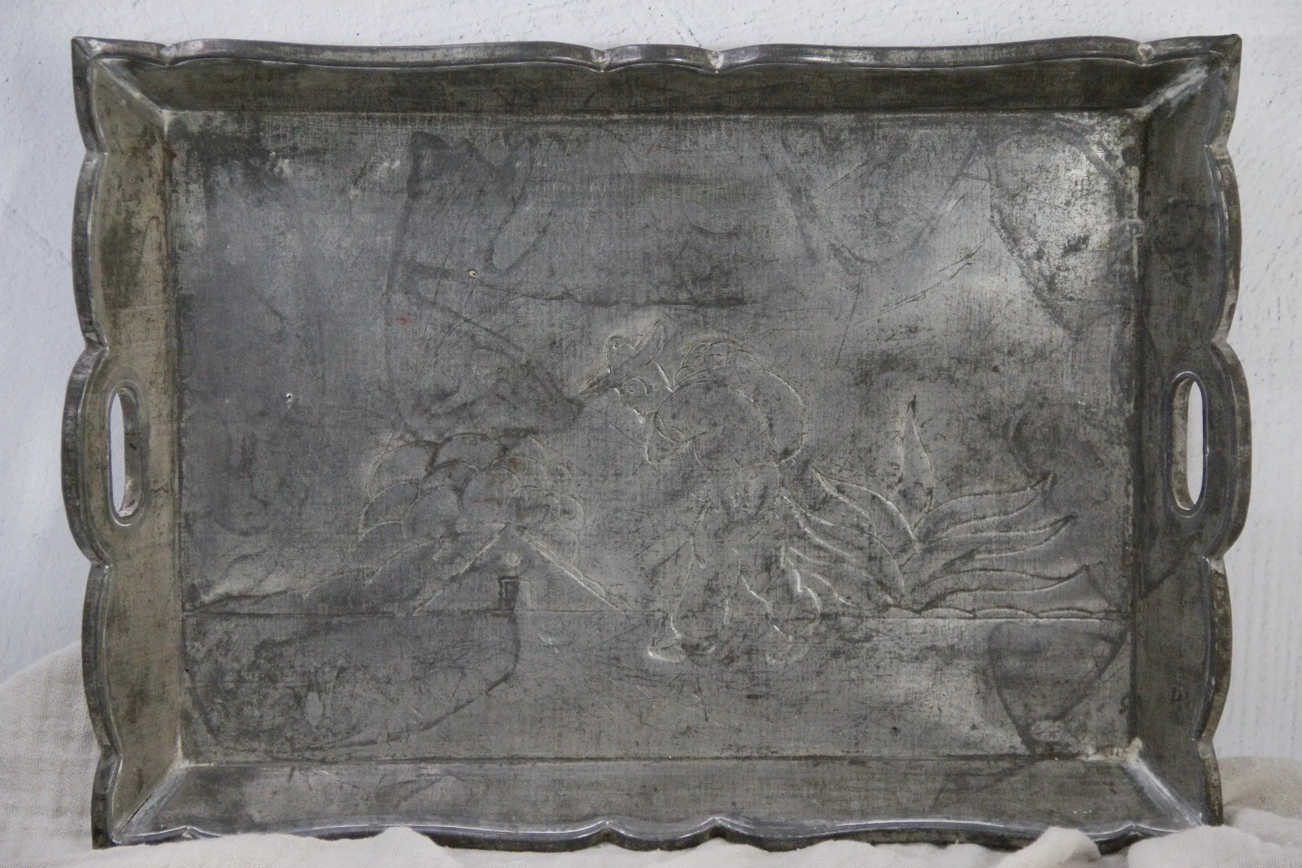 Vintage Mexican Folk Art Tray | Silver Tin Embossed  Debra Hall Lifestyle