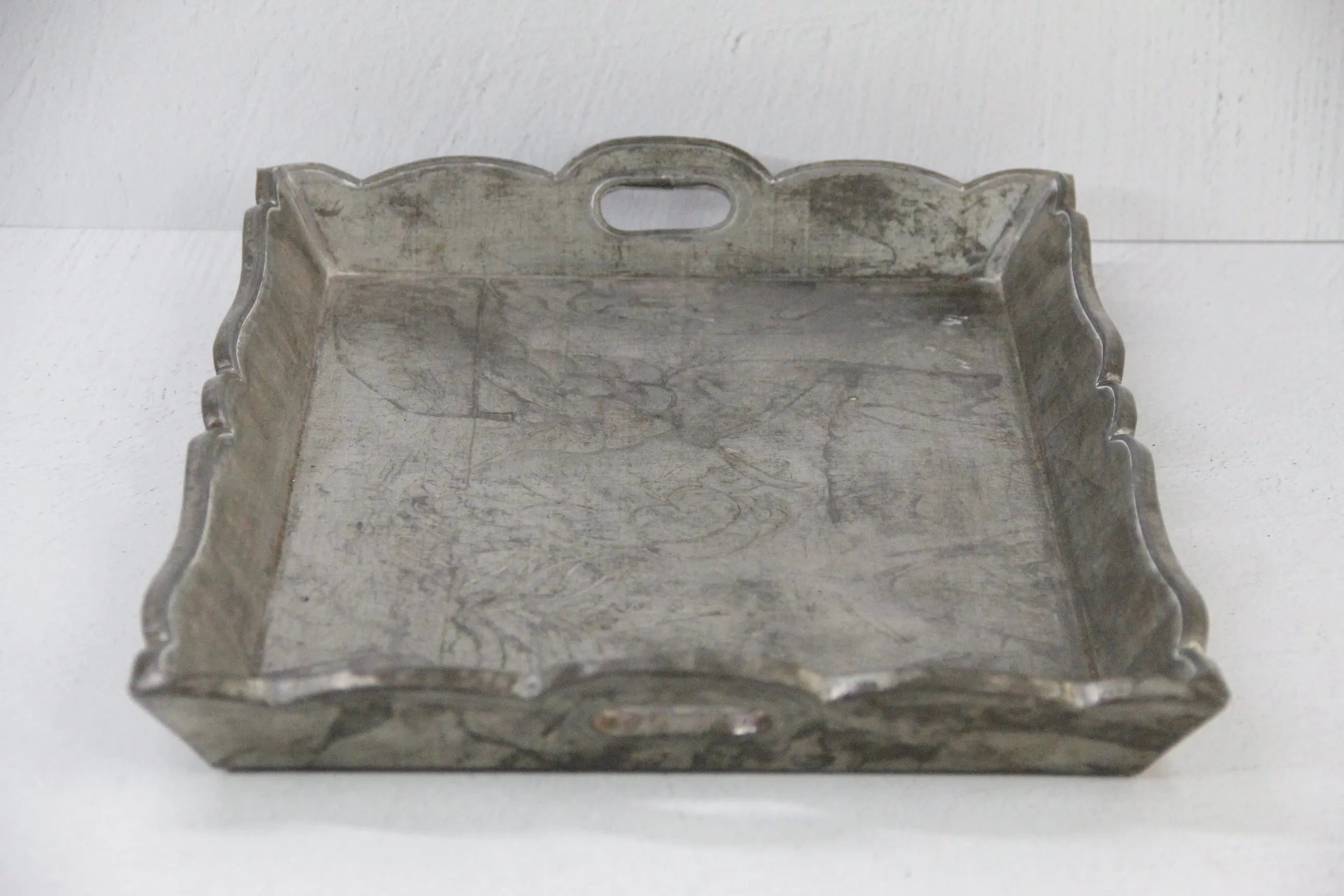 Vintage Mexican Folk Art Tray | Silver Tin Embossed  Debra Hall Lifestyle