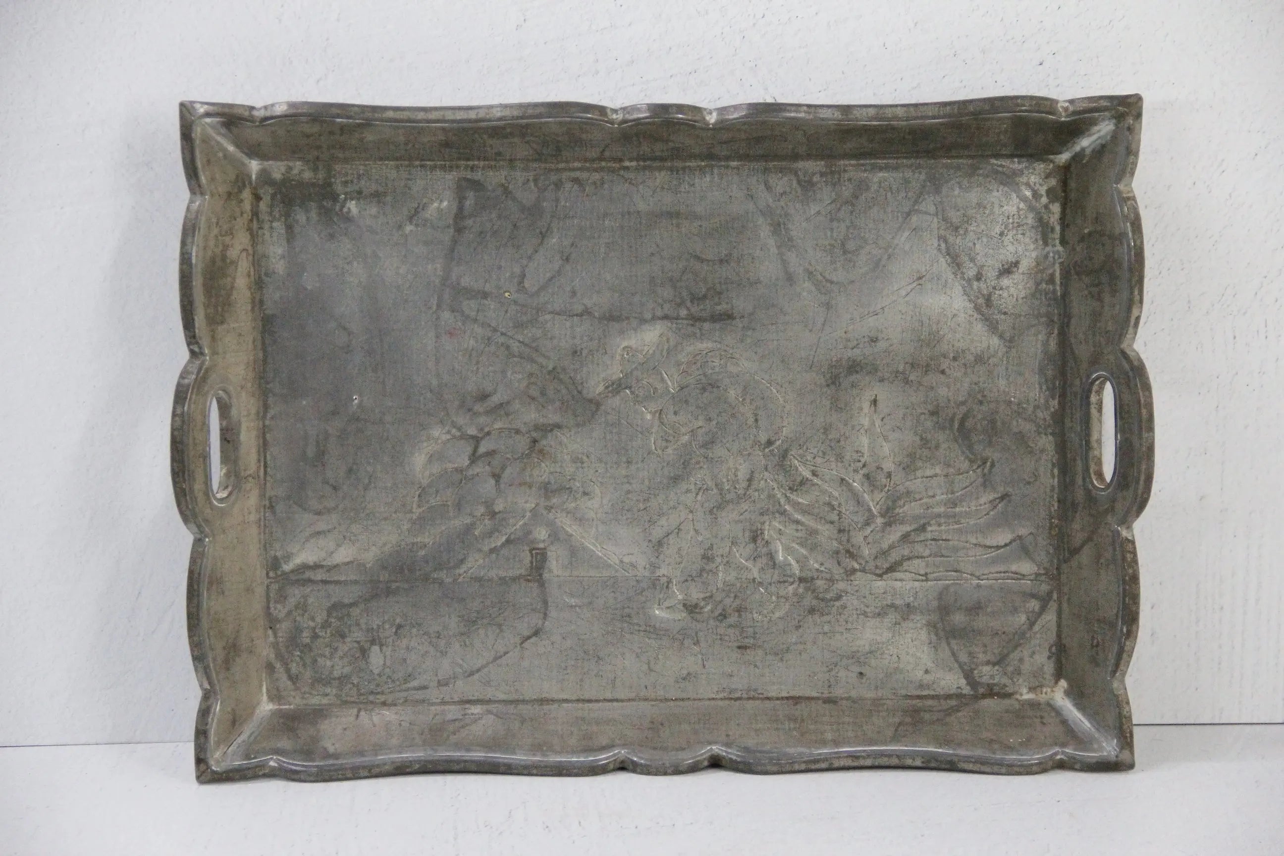 Vintage Mexican Folk Art Tray | Silver Tin Embossed  Debra Hall Lifestyle