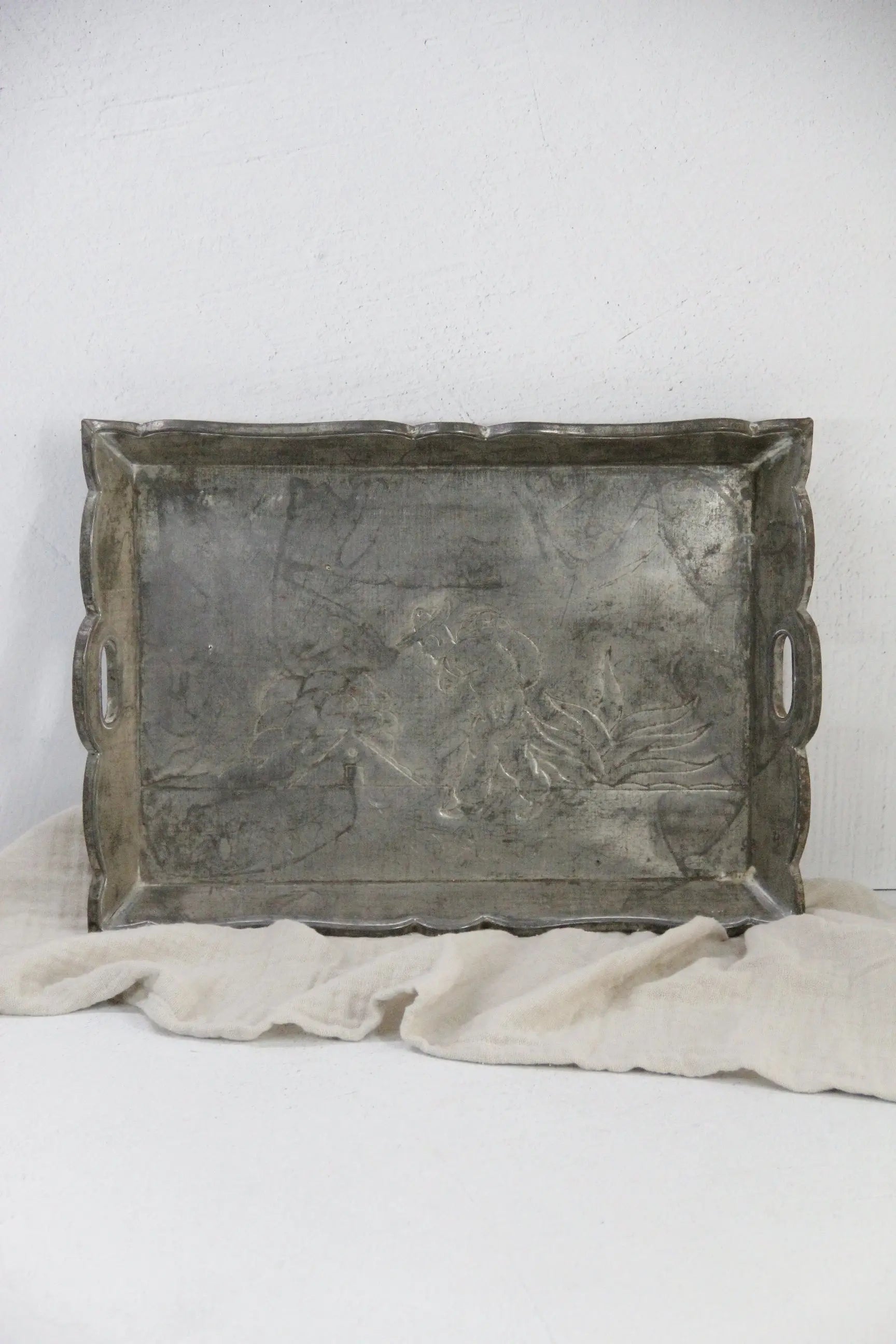 Vintage Mexican Folk Art Tray | Silver Tin Embossed  Debra Hall Lifestyle