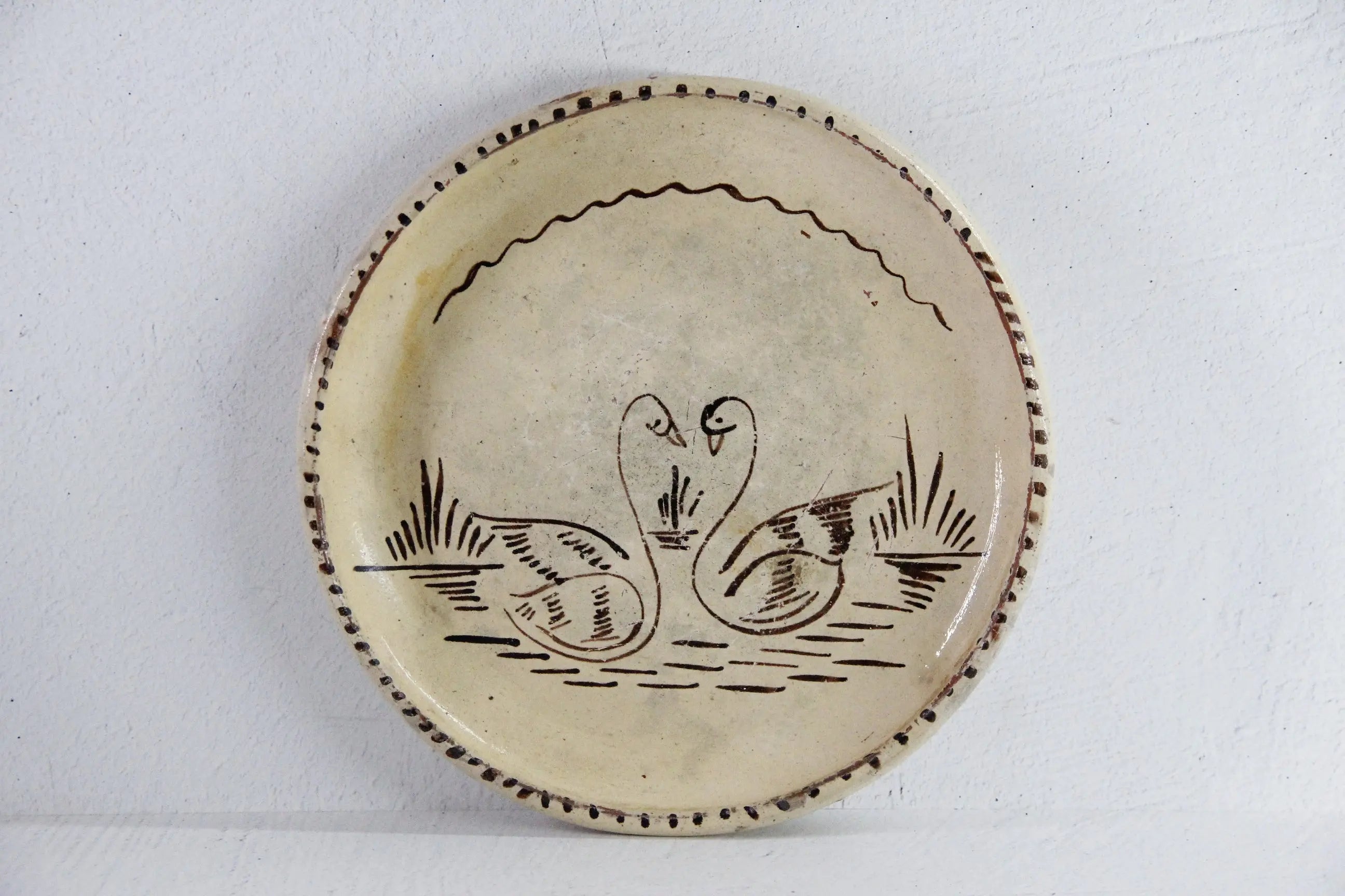 Vintage Mexican Pottery Plate | Tzintzuntzan Folk Art Swans  Debra Hall Lifestyle